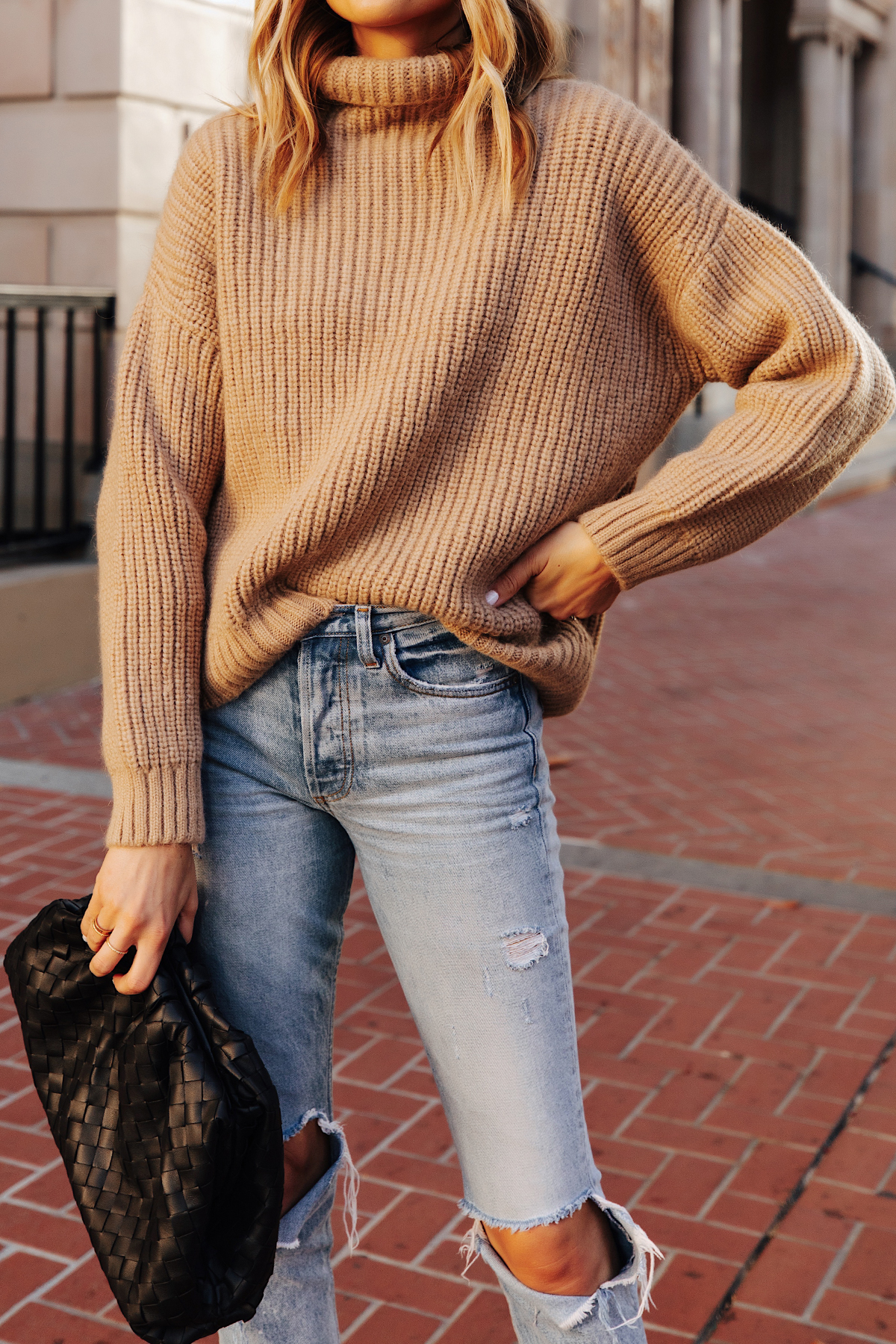 tan turtleneck outfit