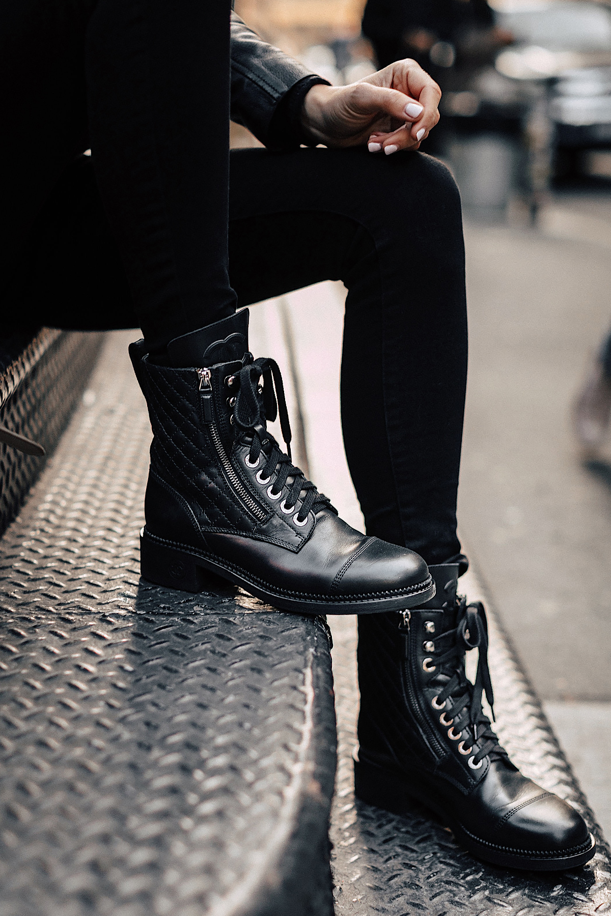 white chanel combat boots