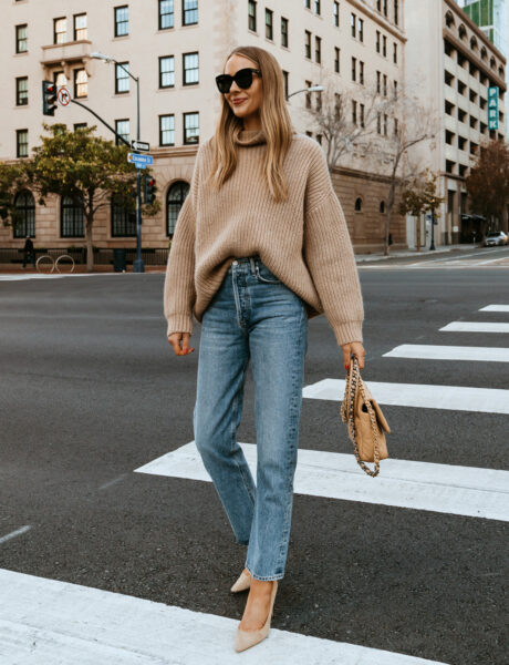 The Best Tan, Oversized Turtleneck Sweater to Dress Up or Down