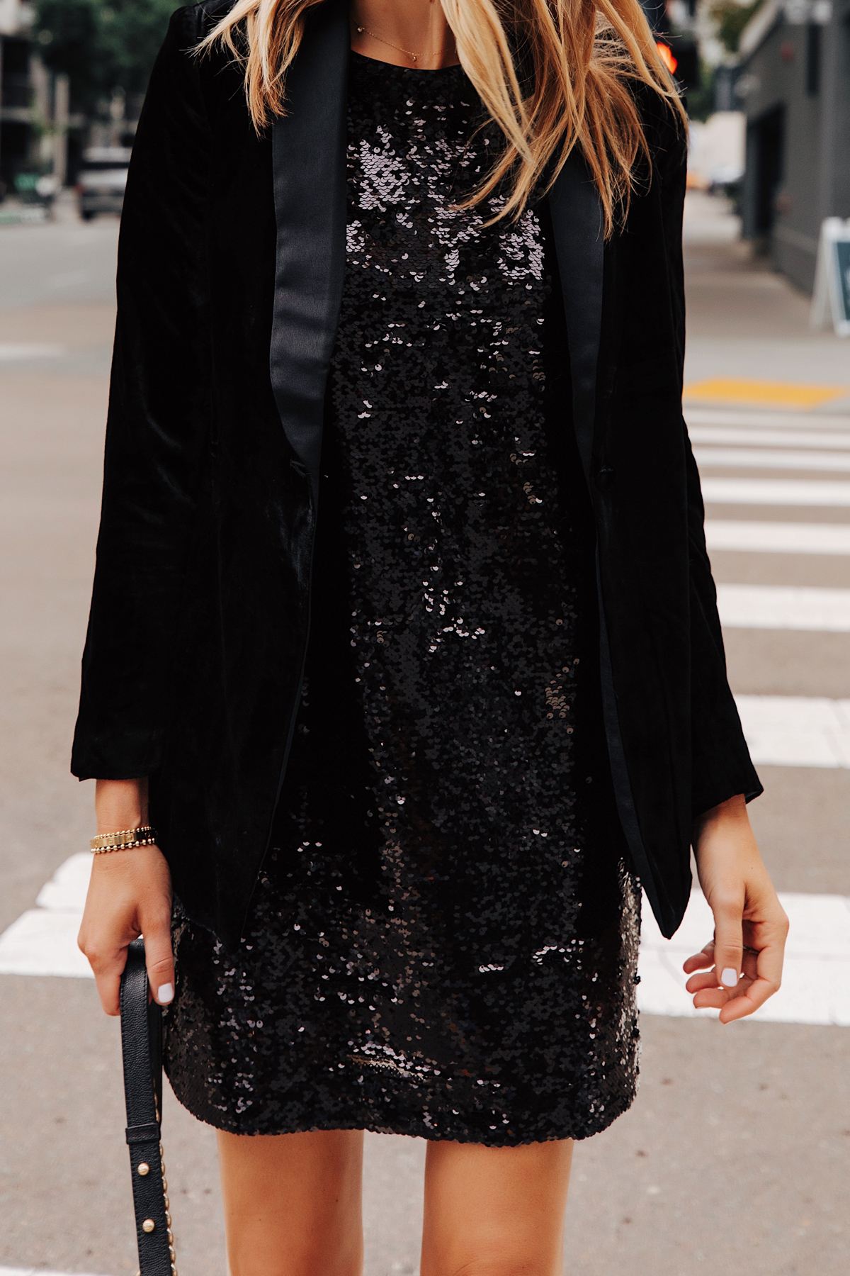 sequin dress with blazer