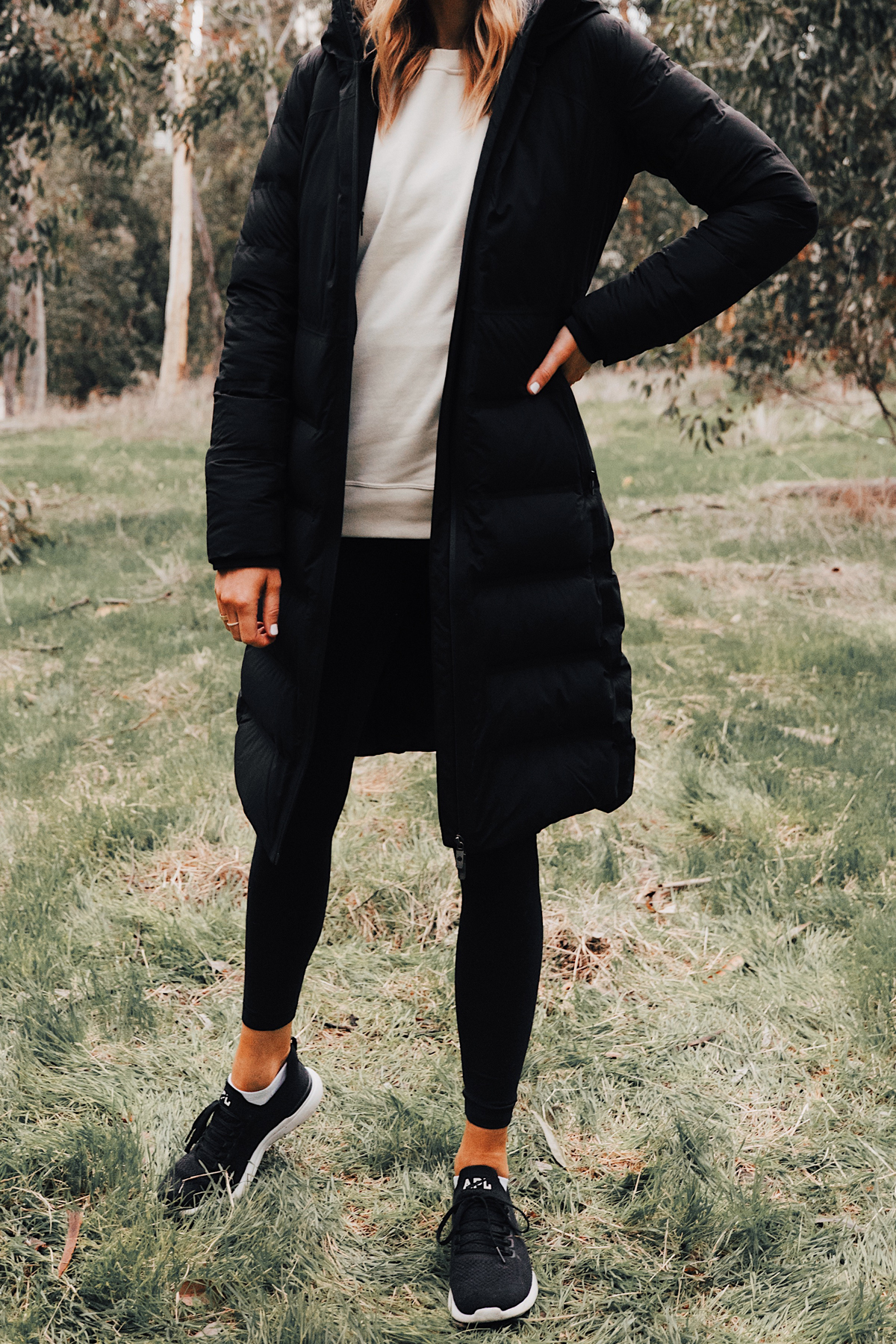 Fashion Jackson Wearing lululemon Black Sleet Street Long Jacket Black Beanie Black Leggings San Diego Hiking Trails