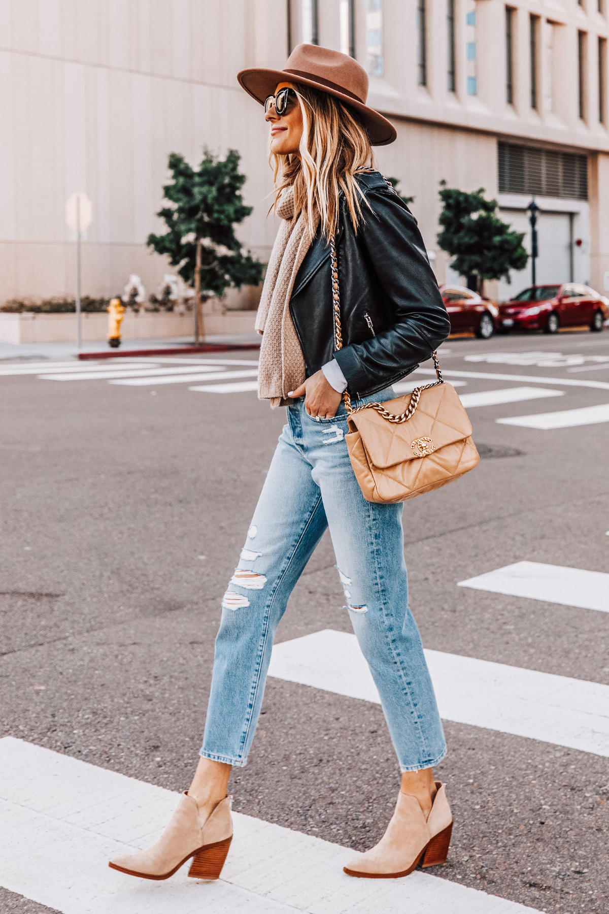 tan suede booties outfit