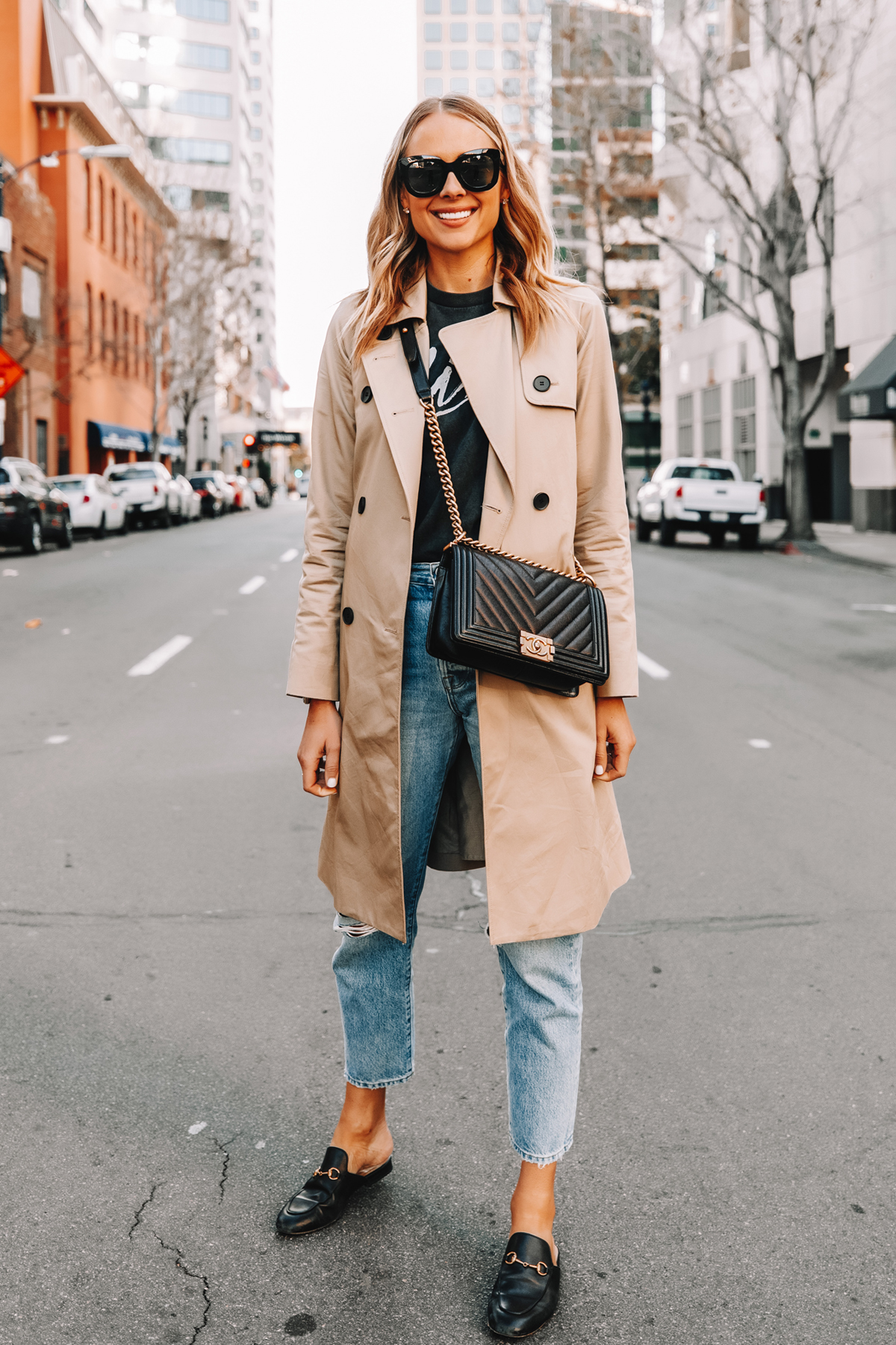 A Casual Designer Outfit With Gucci Princetown Mules + the Chanel Boy ...