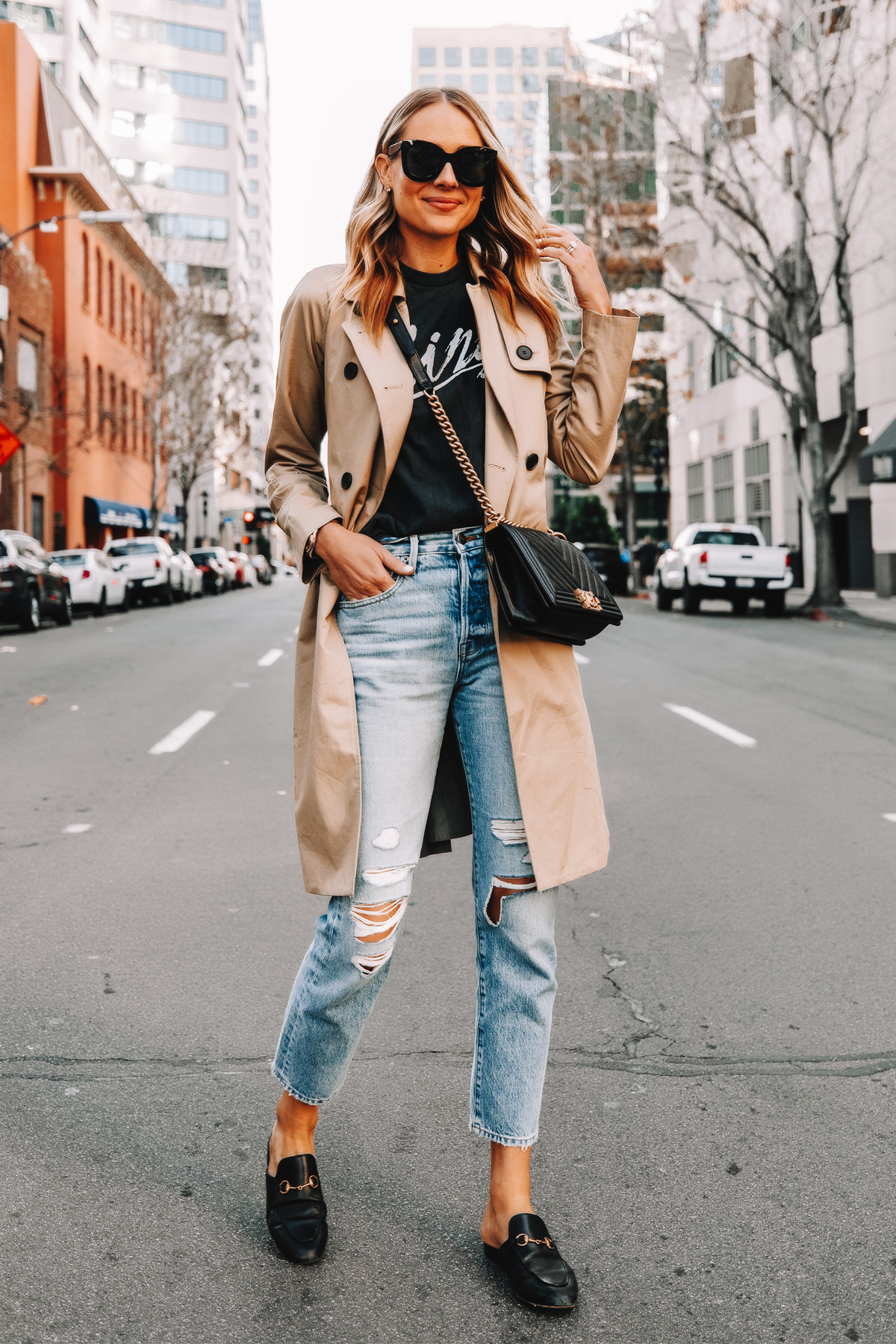 A Casual Designer Outfit With Gucci Princetown Mules + the Chanel Boy ...