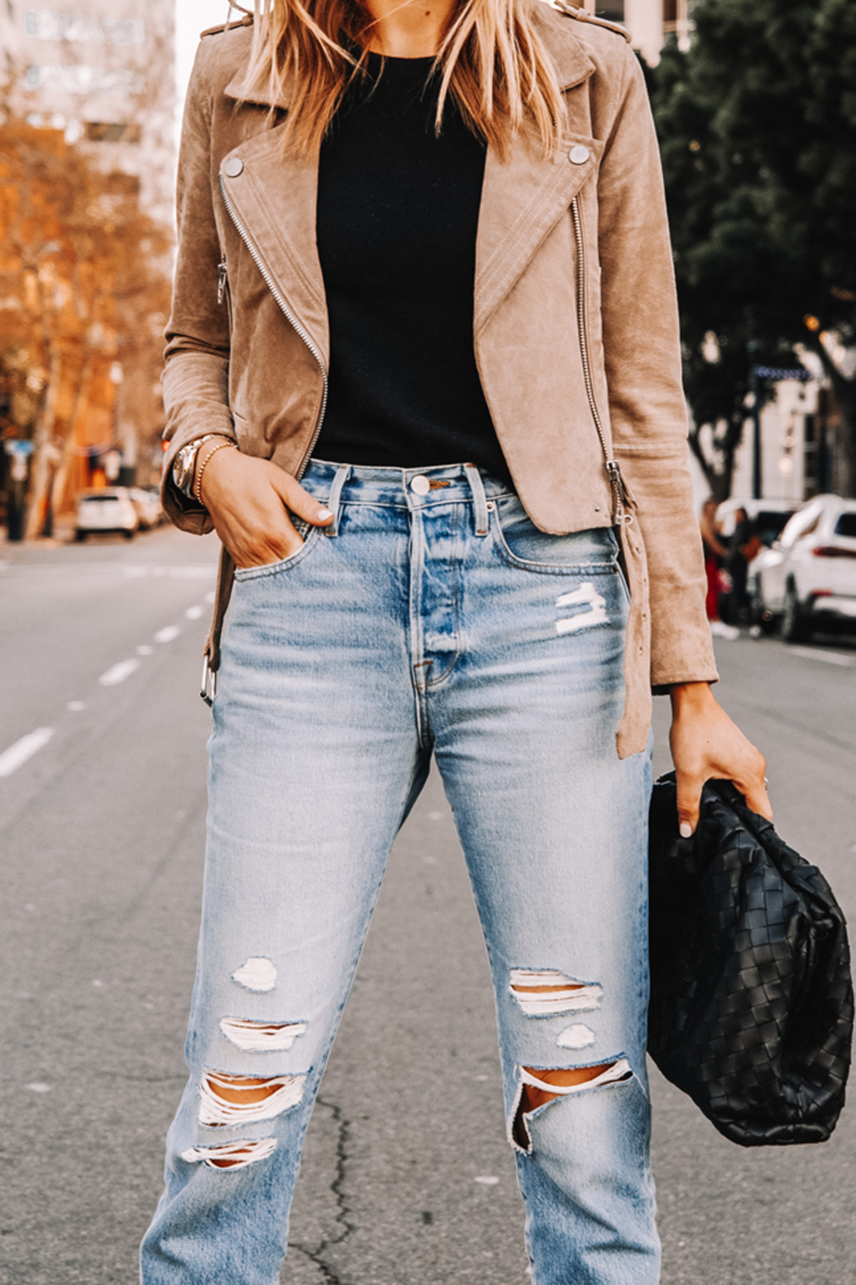 in suede leather jacket