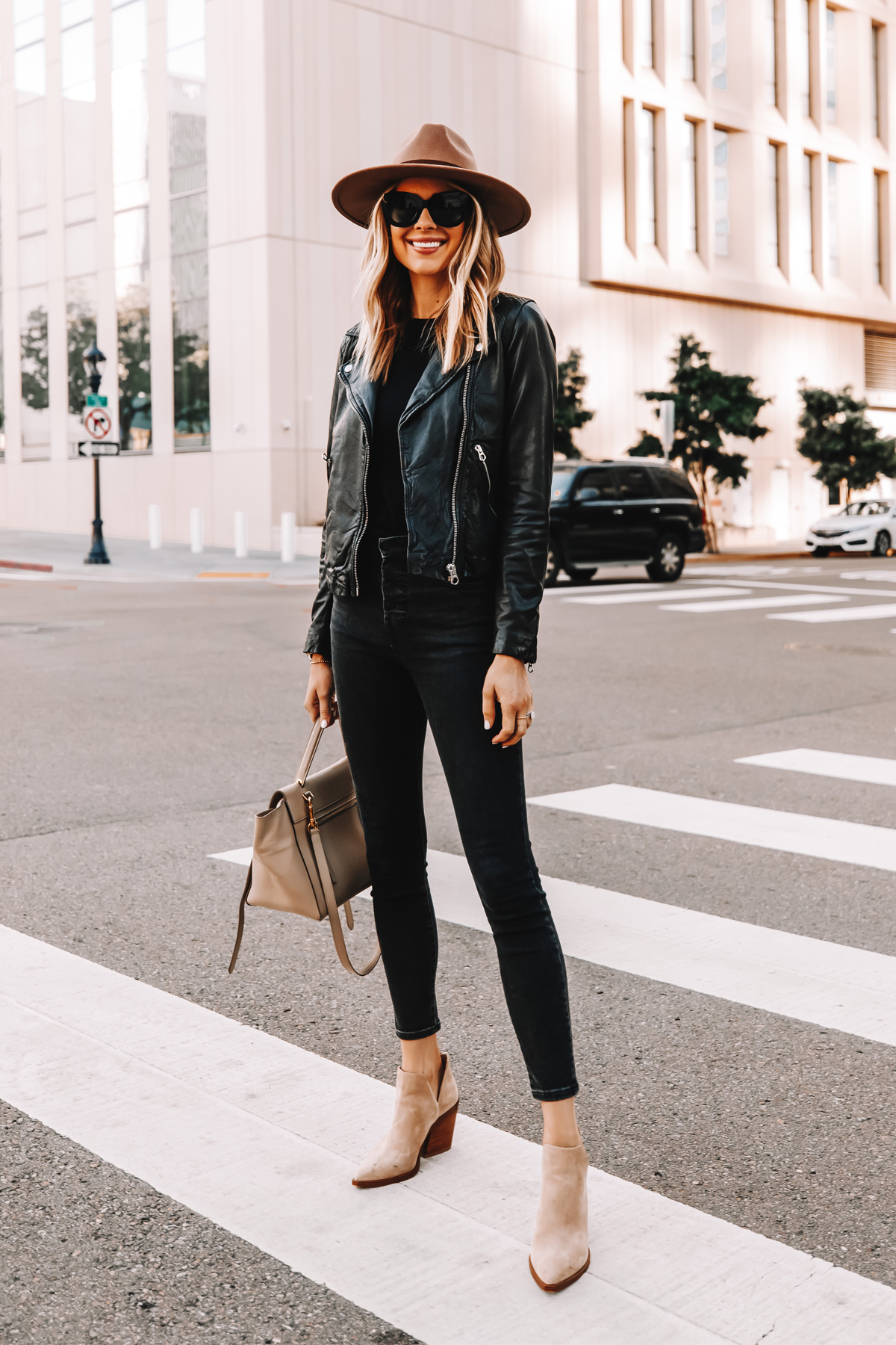 all black outfit with leather jacket