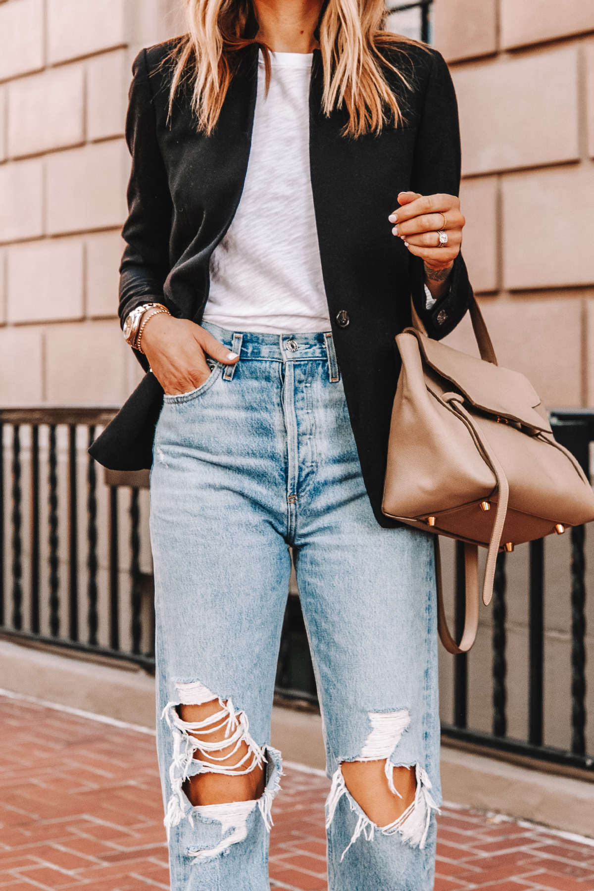 teal blazer outfit