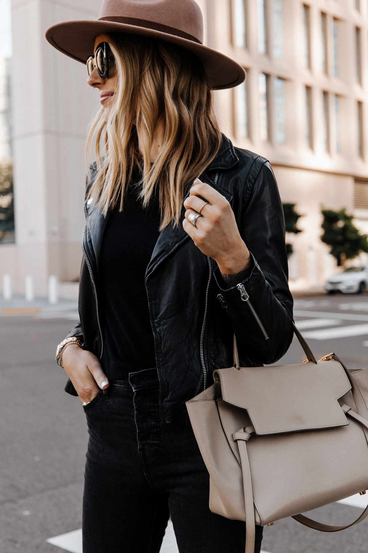 green sweater, black skinny jeans, brown booties, grey purse outfit 4 -  Putting Me Together