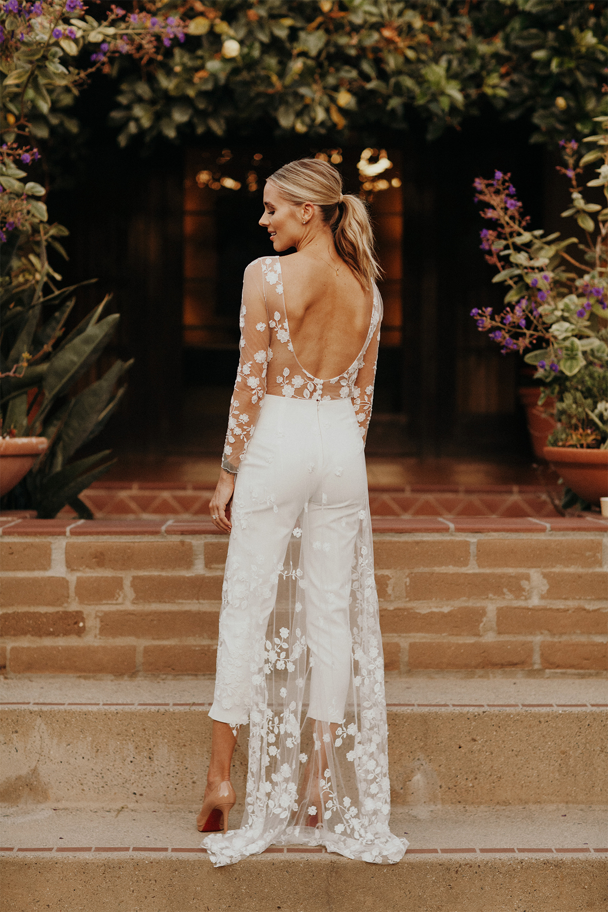 Rime Arodaky patsy white lace bridal jumpsuit wedding rehearsal dinner outfit, wedding weekend bridal outfit inspiration