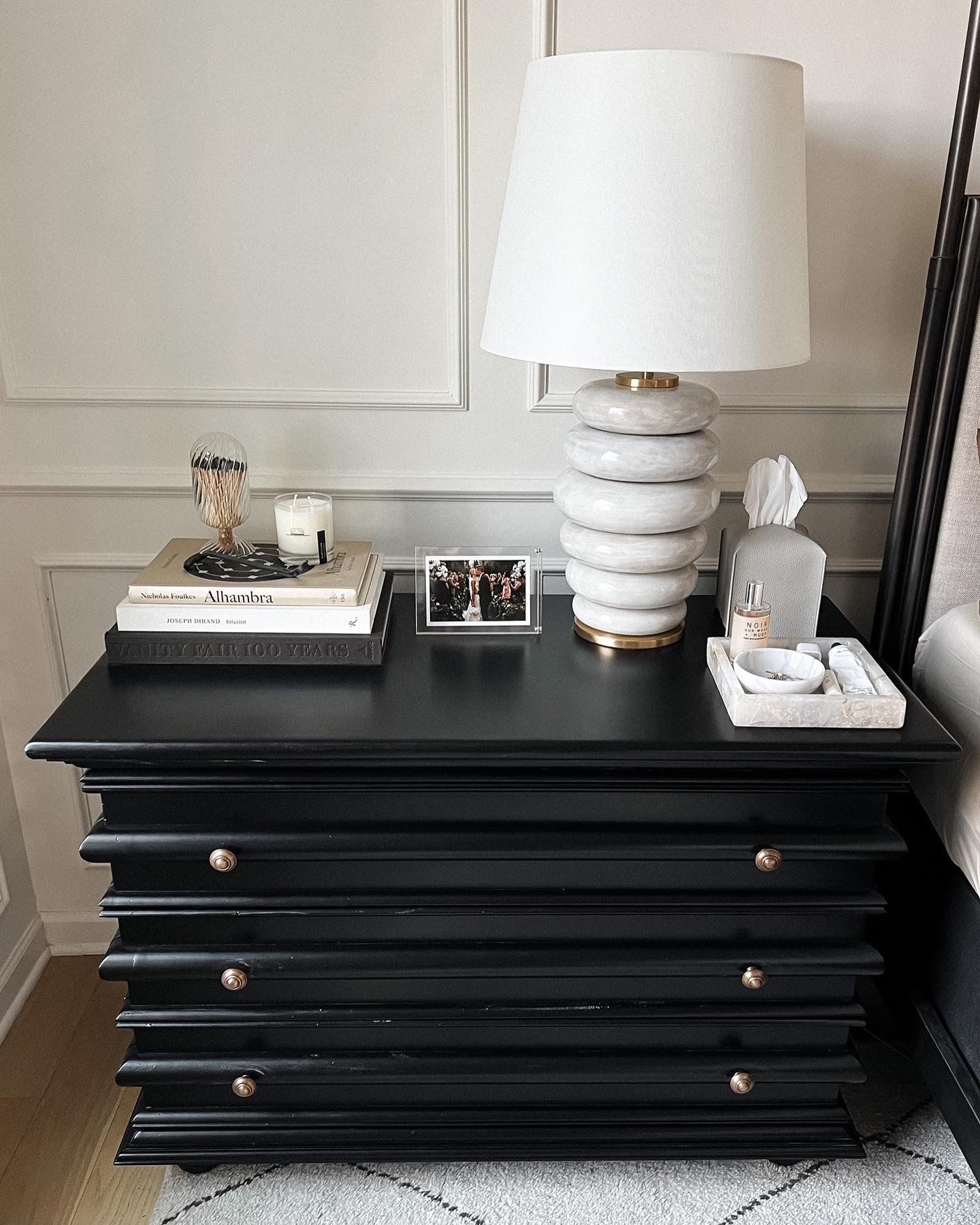 Fashion Jackson transitional bedroom decor Noir Black Nightstand Kelly Wearstler Phoebe Lamp