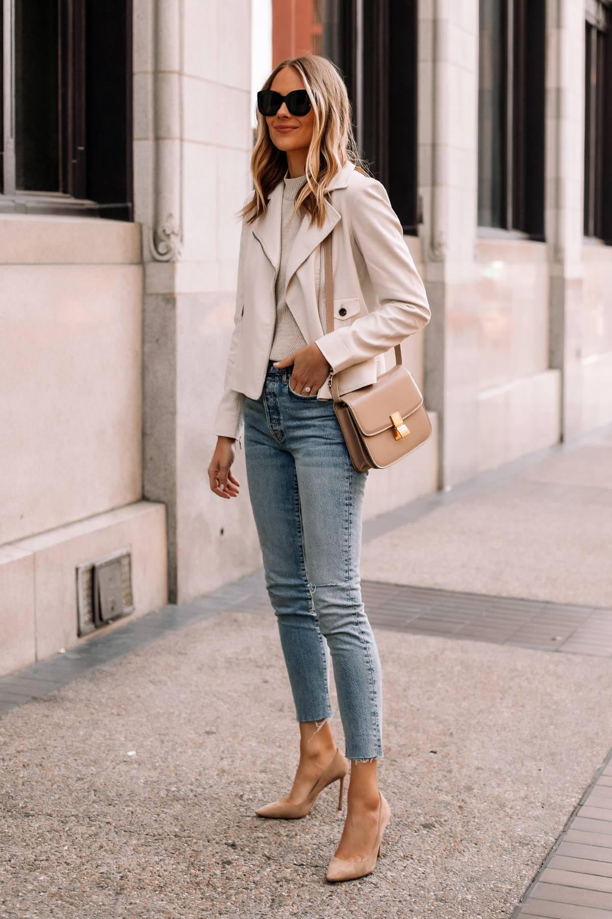 Beige shop moto jacket