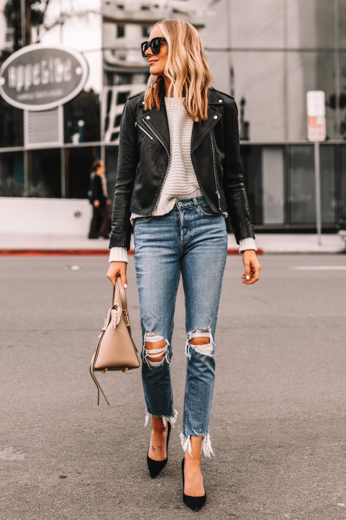 Spring trends, White shirt over cami, leather pants, black heels, handbag, Luvtolook, Virtual Styling