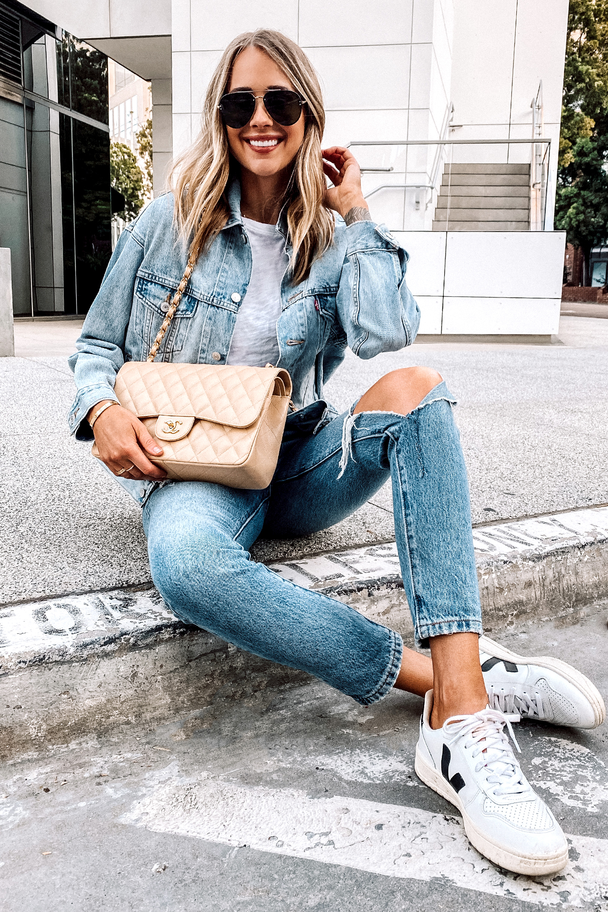 ripped jeans and sneakers
