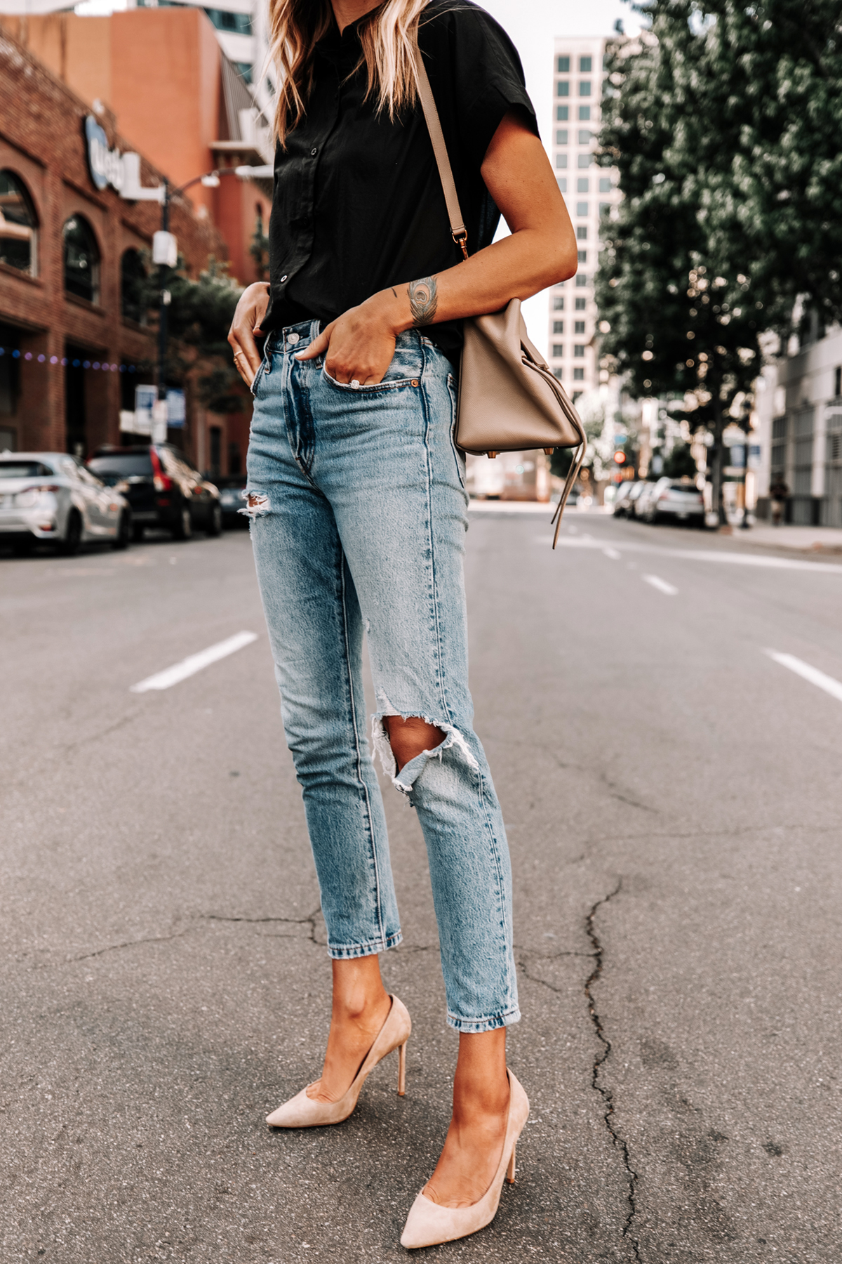 Casual Body Suit + Ripped Jeans — Running In Stilettos