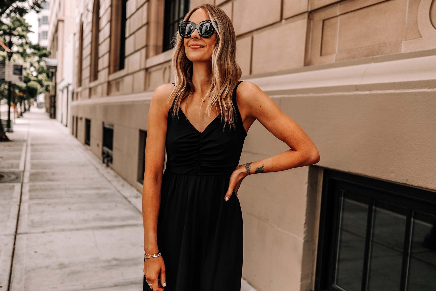 Fashion Jackson Wearing Banana Republic Black Maxi Dress