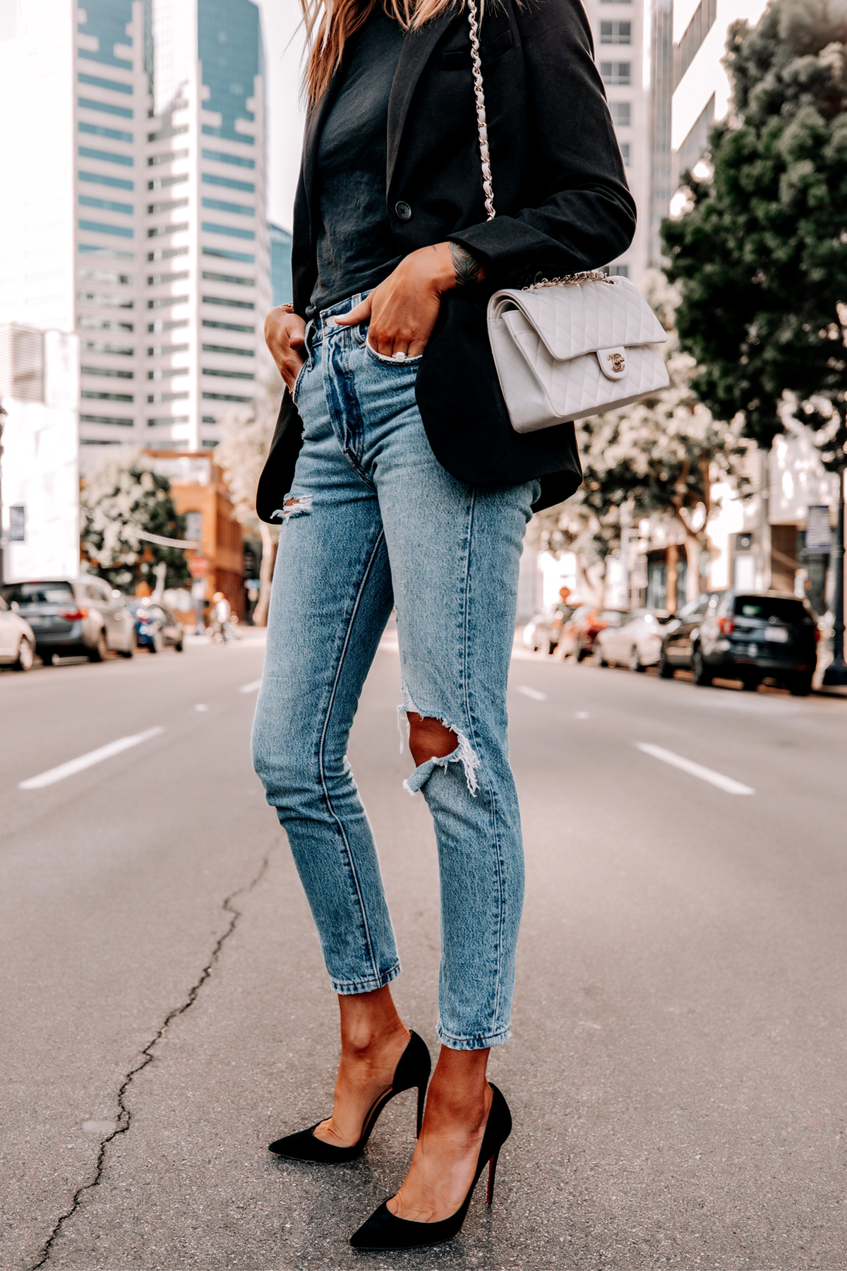 Blue jeans black on sale heels