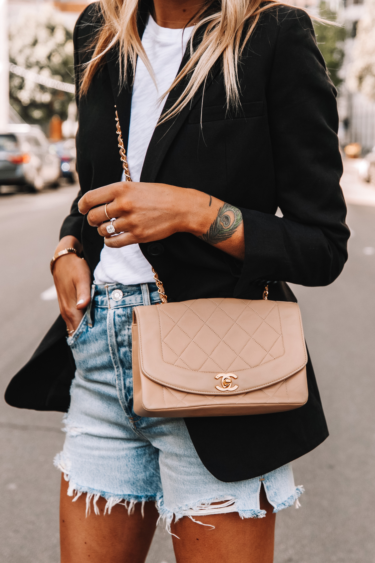 How to Dress Up Jean Shorts With a Black Blazer + Chanel Slingbacks -  Fashion Jackson