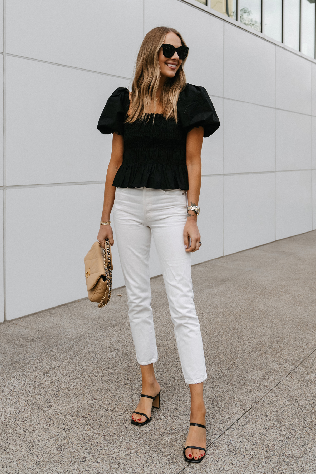 Black and store white peplum top