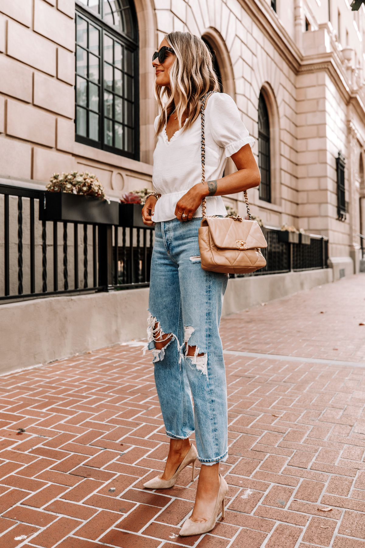 black & white peplum top