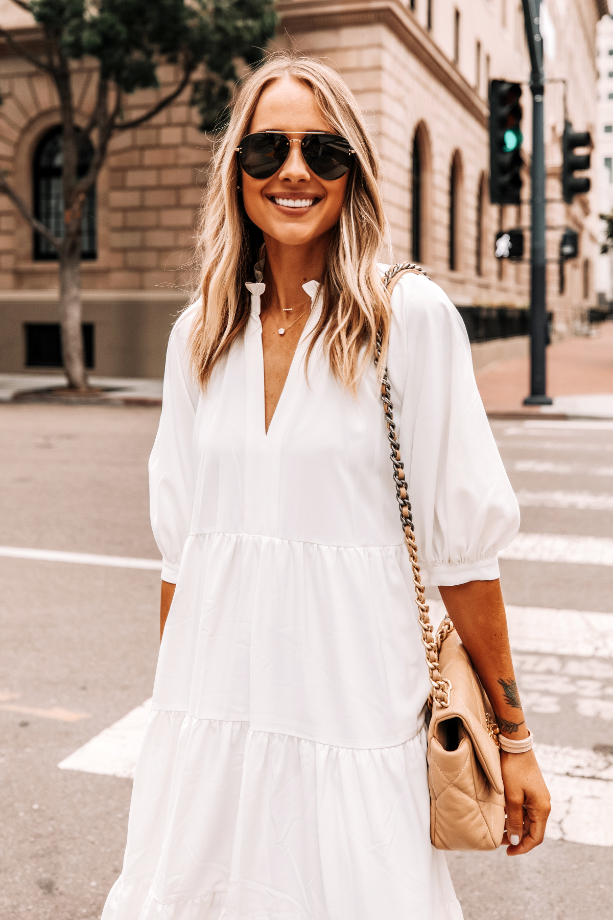 White sales tiered dress