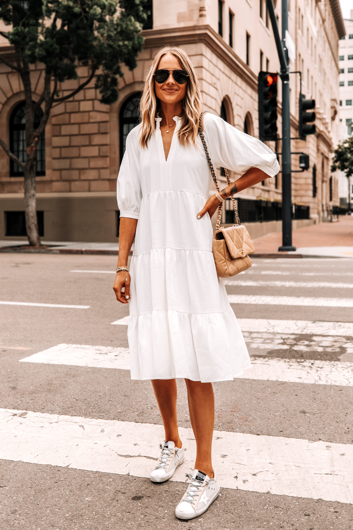 My Favorite Summer Outfit Breezy White Midi Dress Golden Goose