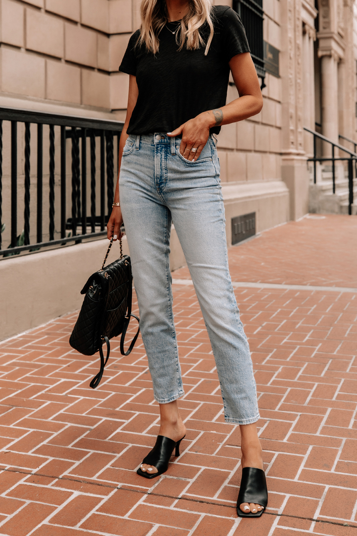 jeans and black t shirt