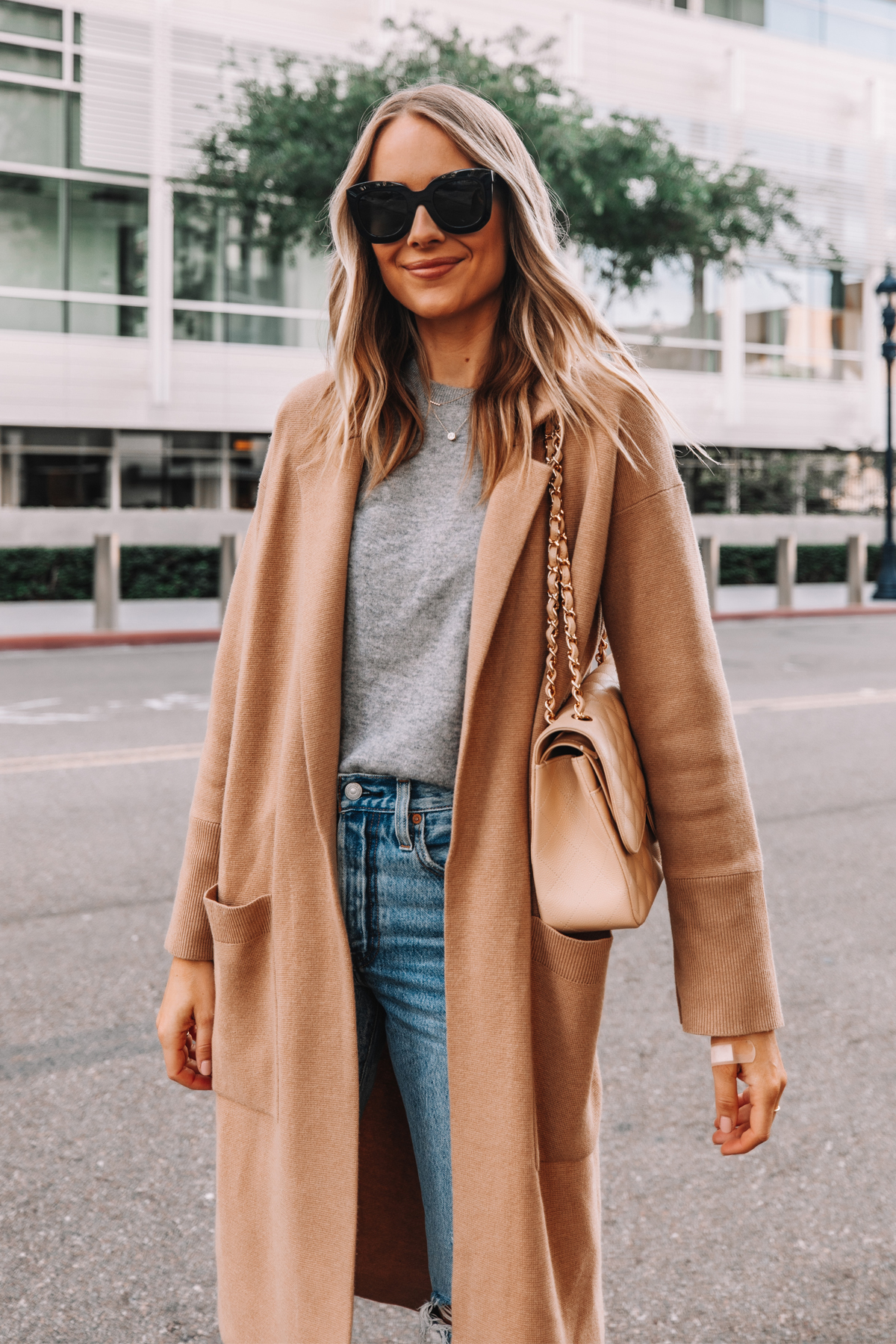 camel cardigan coat