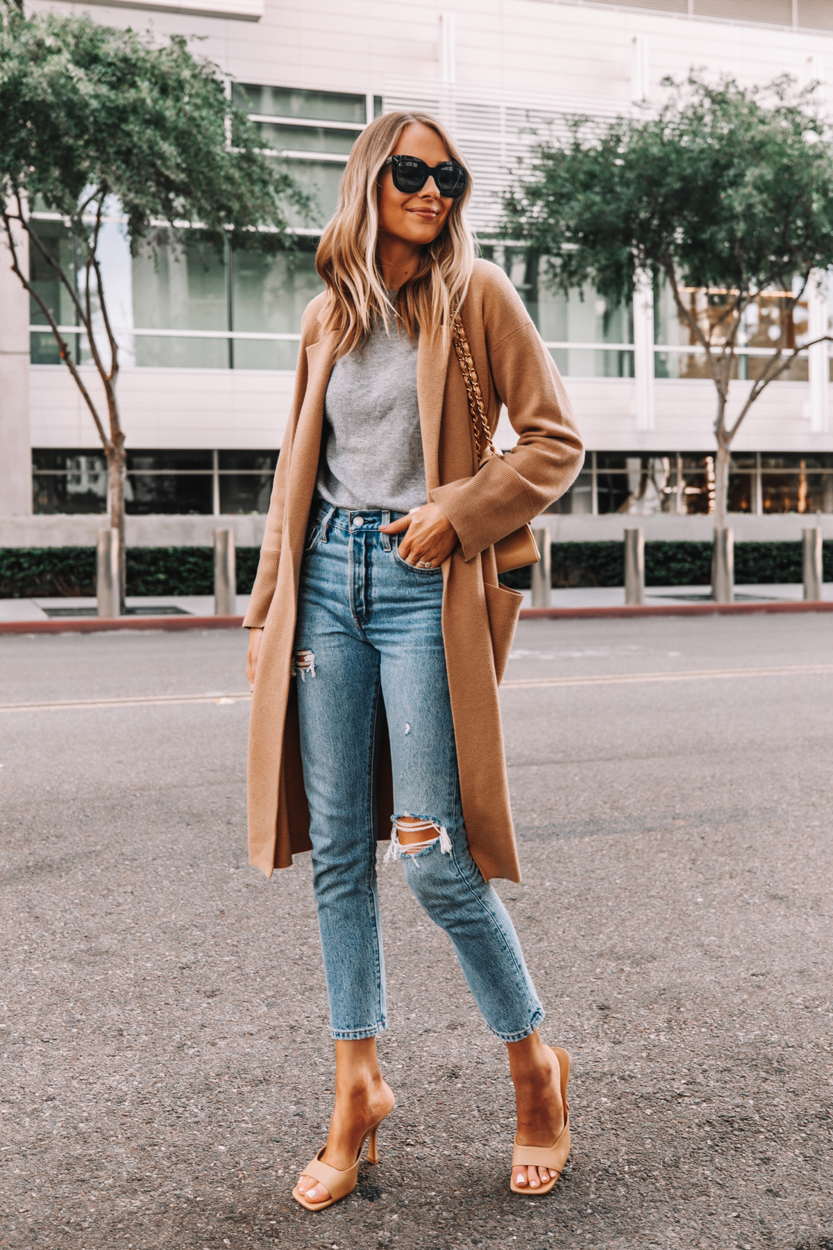 camel cardigan coat