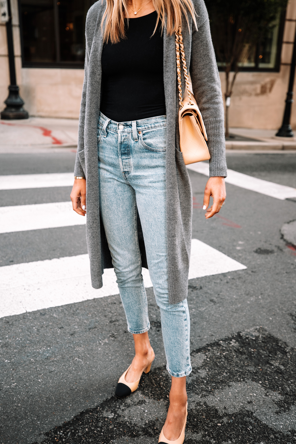 Long gray cardigan store outfit