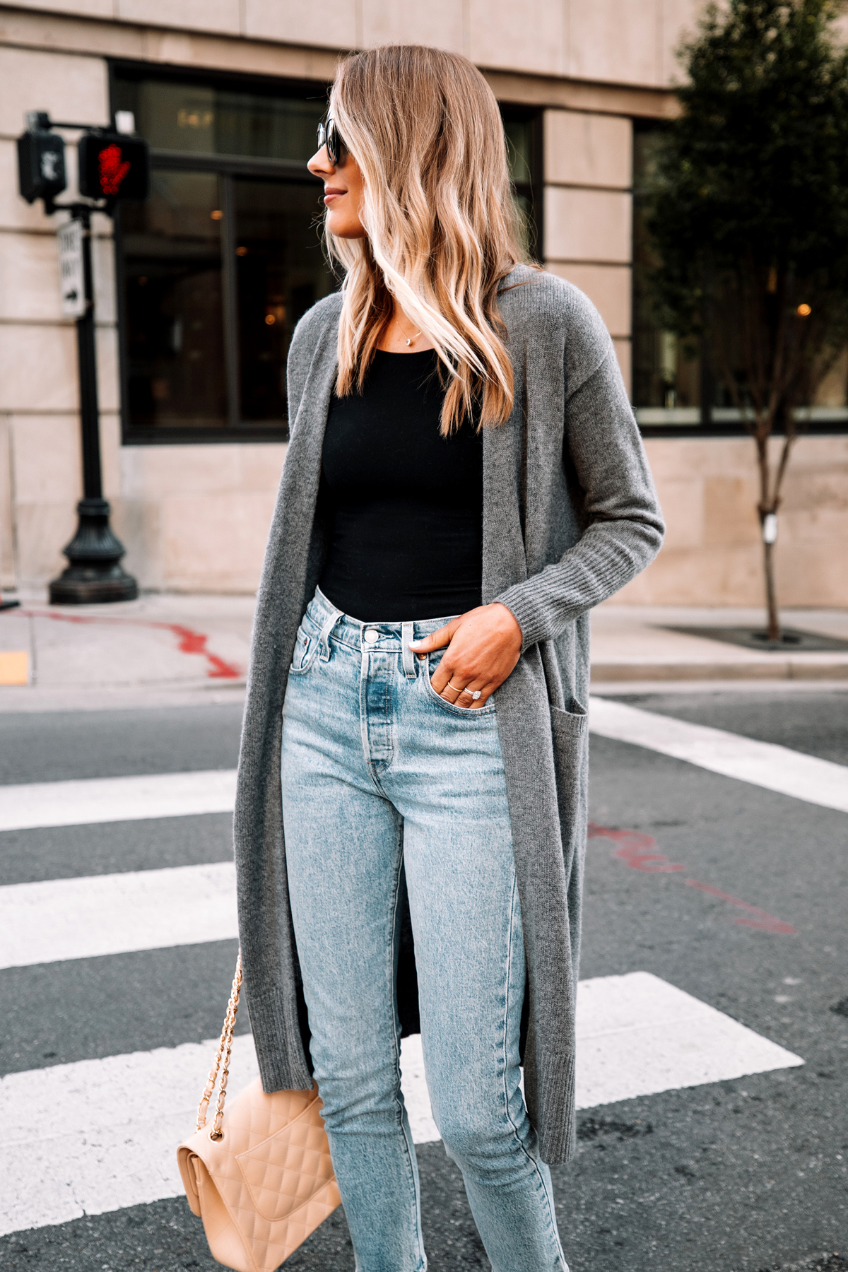 Jeans and hot sale long cardigan