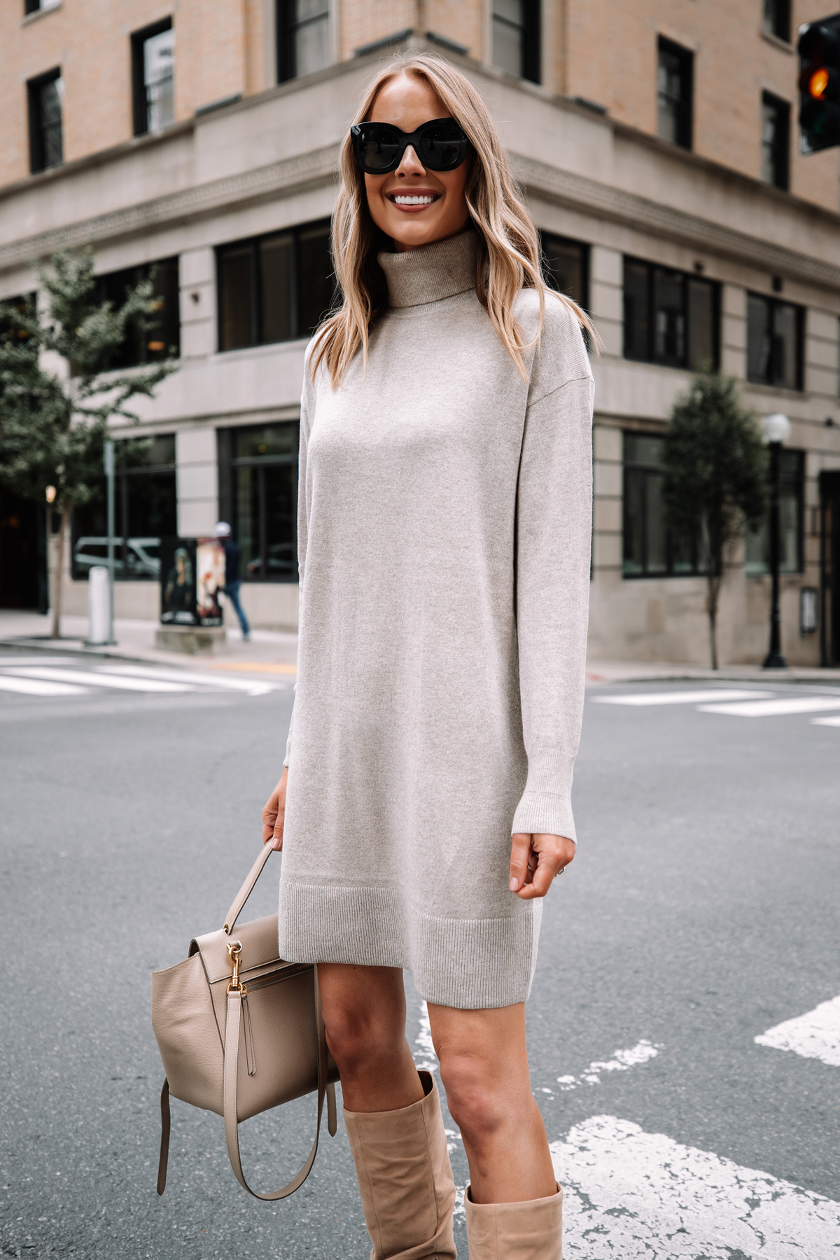 A Monochrome Fall Outfit in Everlane s Cashmere Sweater Dress