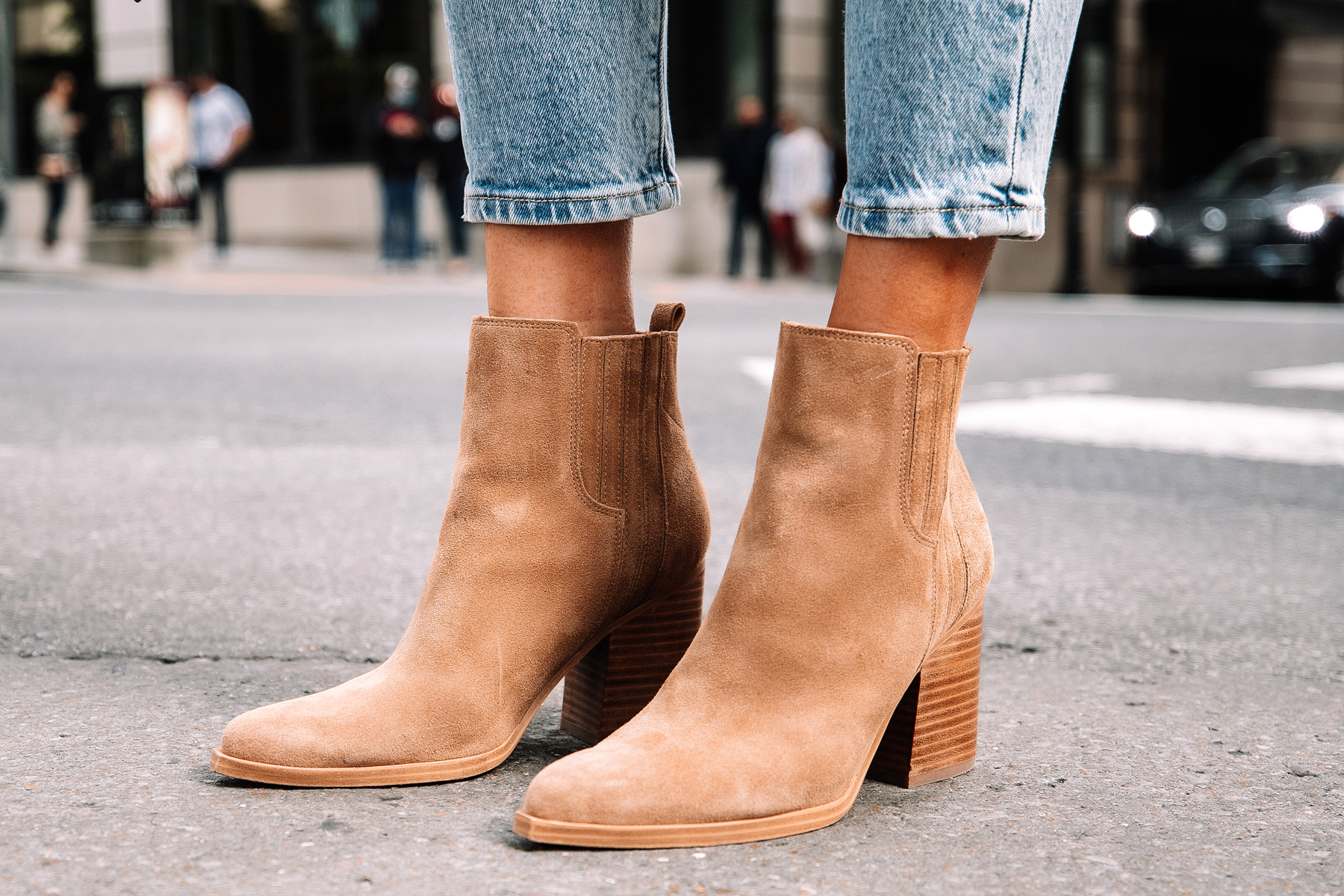 Fashion Jackson Wearing Marc Fisher Oshay Natural Suede Booties