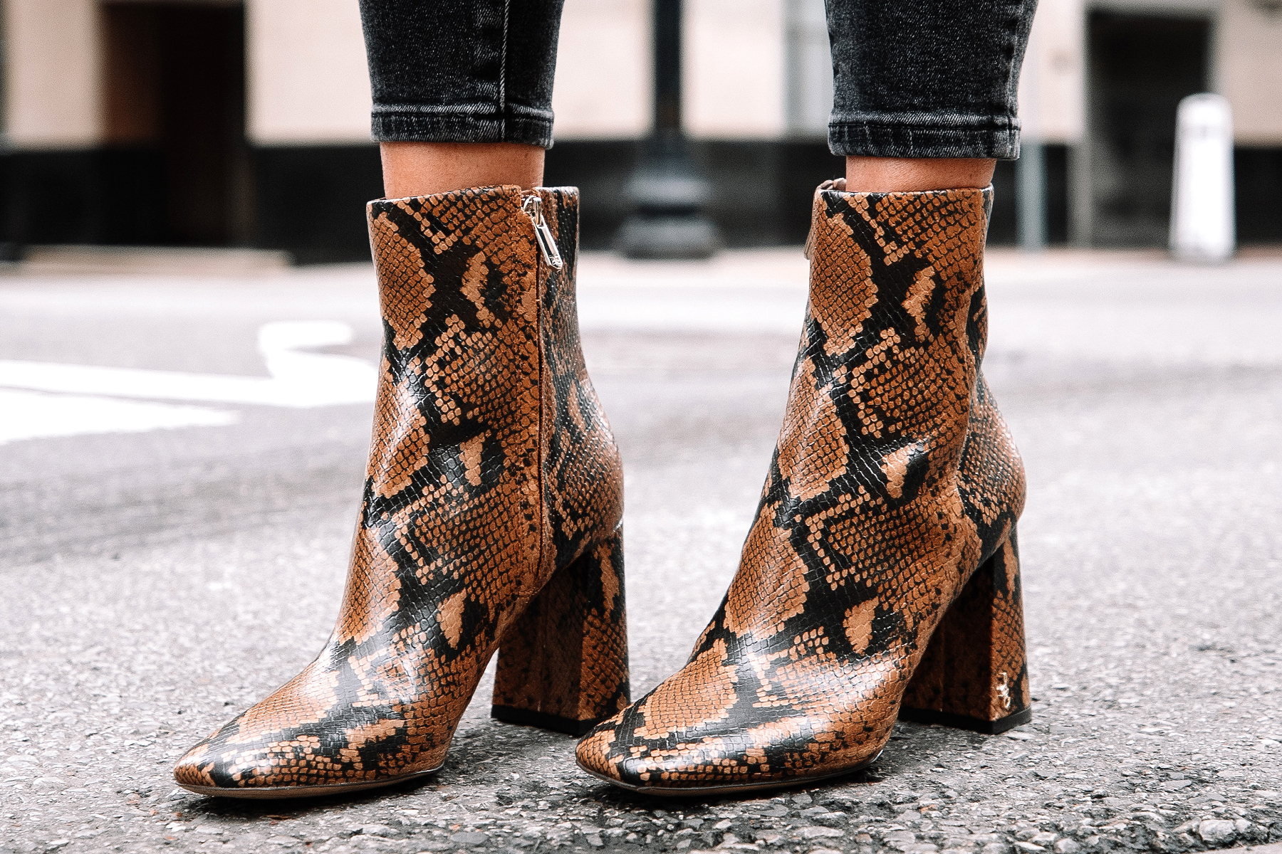 brown snakeskin booties