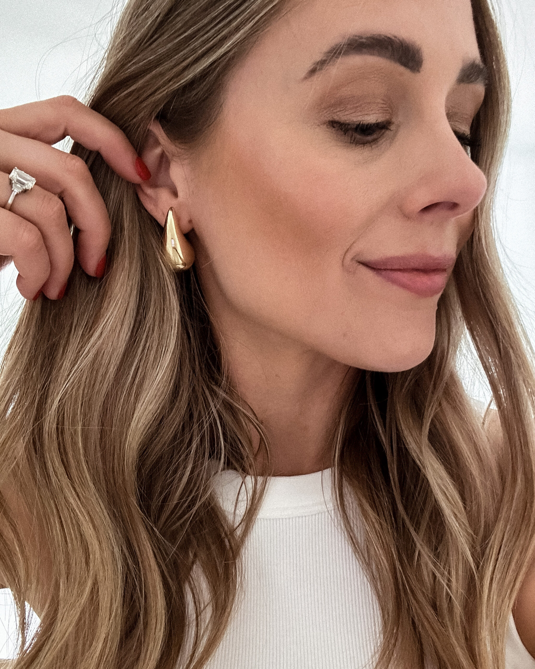 Fashion Jackson Wearing Gold Tear Drop Bottega Veneta Dupe Earrings