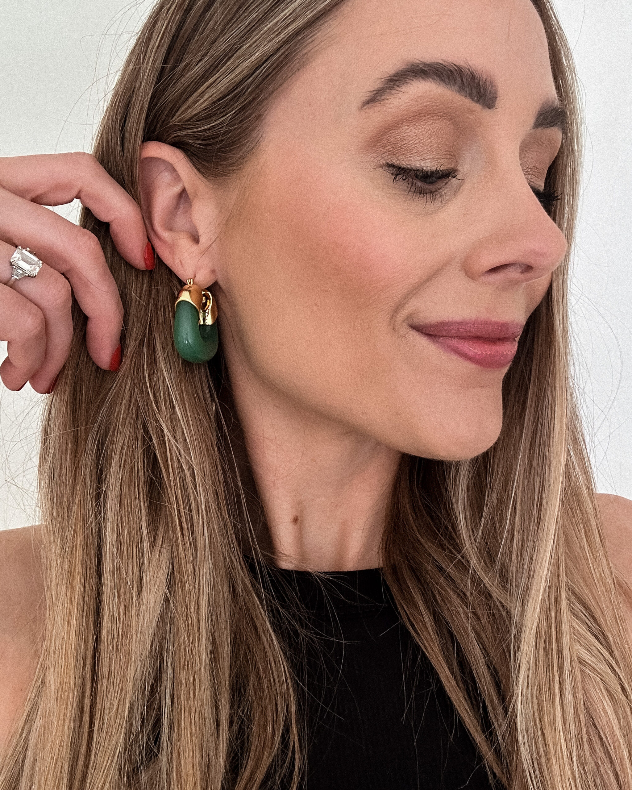 Fashion Jackson Wearing Lizzie Fortunato Organic Hoops in Sage
