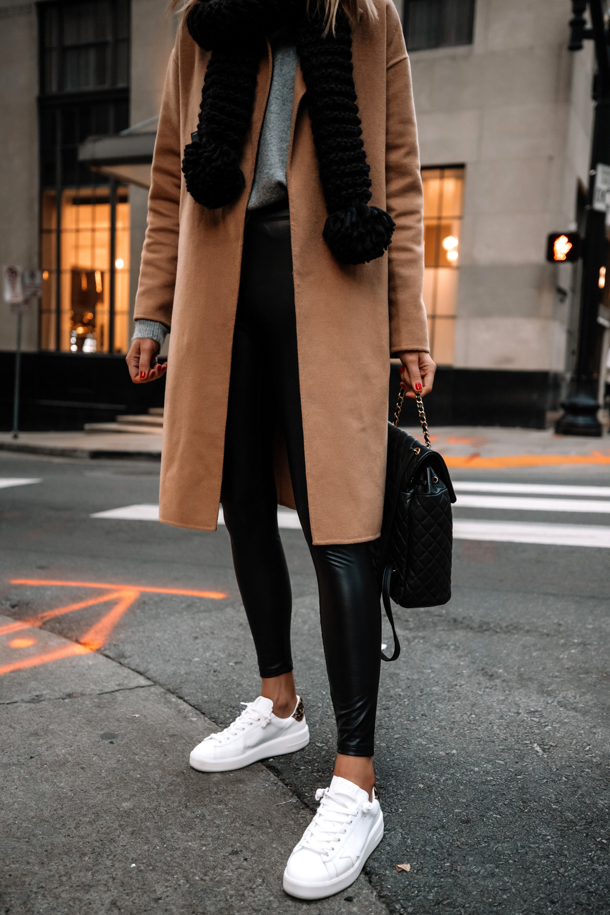 coat, black coat, winter coat, scarf, black outfit, black pants, leather,  gold buttons, shoes - Wheretoget