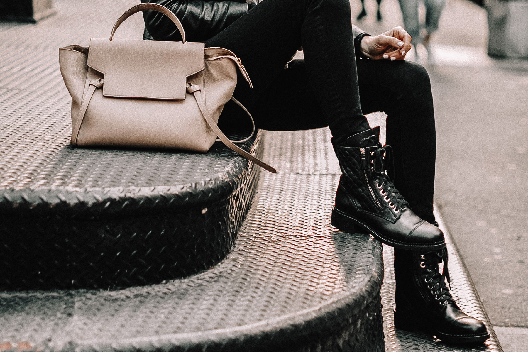 Black chanel shop combat boots