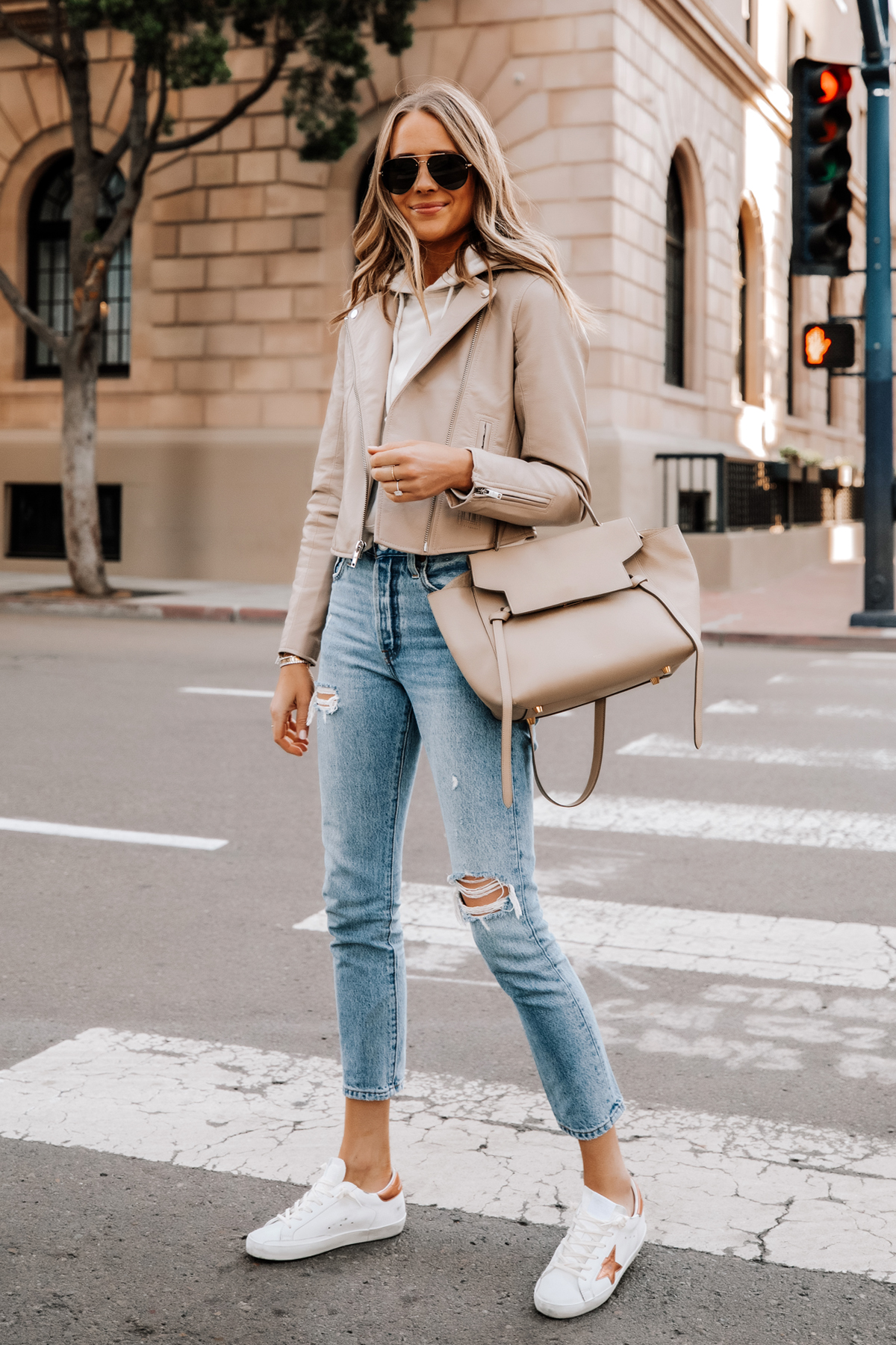 Beige leather jacket on sale outfit