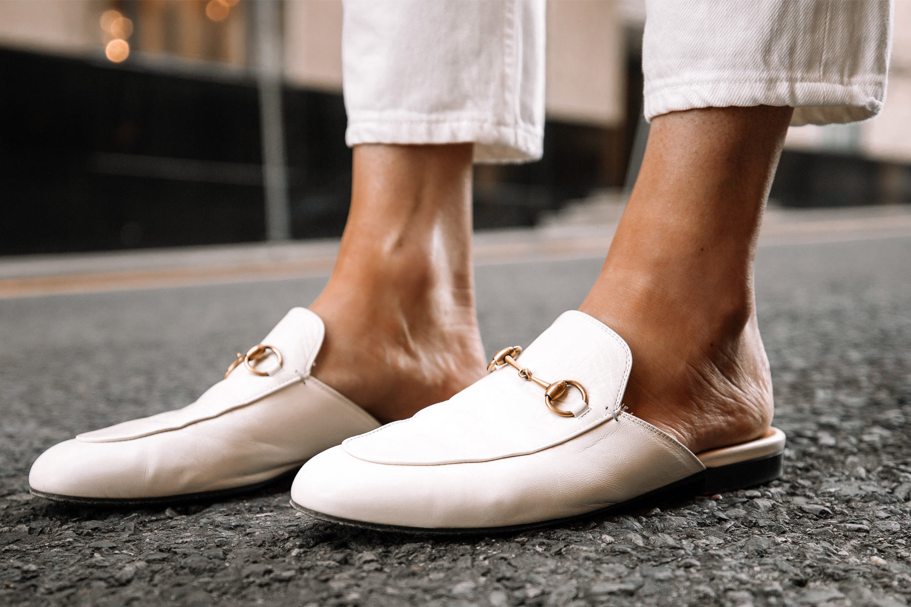 A Stylish Way to Wear White Gucci Princetown Mules - Fashion Jackson