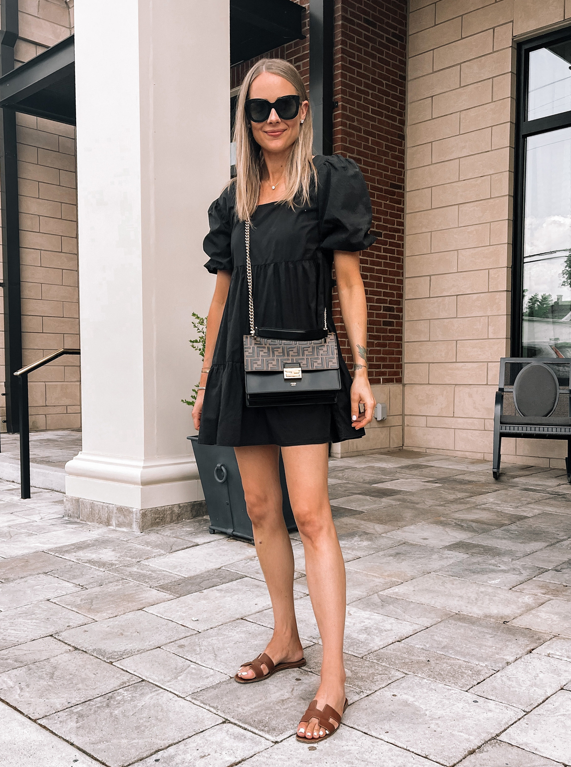 Fashion Jackson Wearing Amazon Fashion Black Mini Dress Hermes Sandals Fendi Handbag Summer Outfit