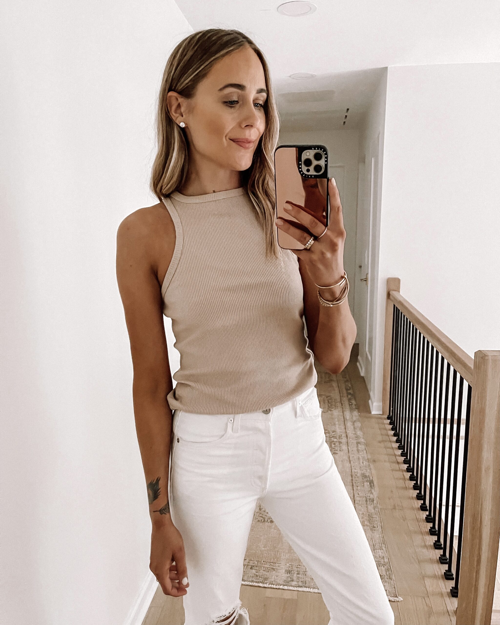 Fashion Jackson Wearing AGOLDE Tan Tank White Jeans Shopbop Haul