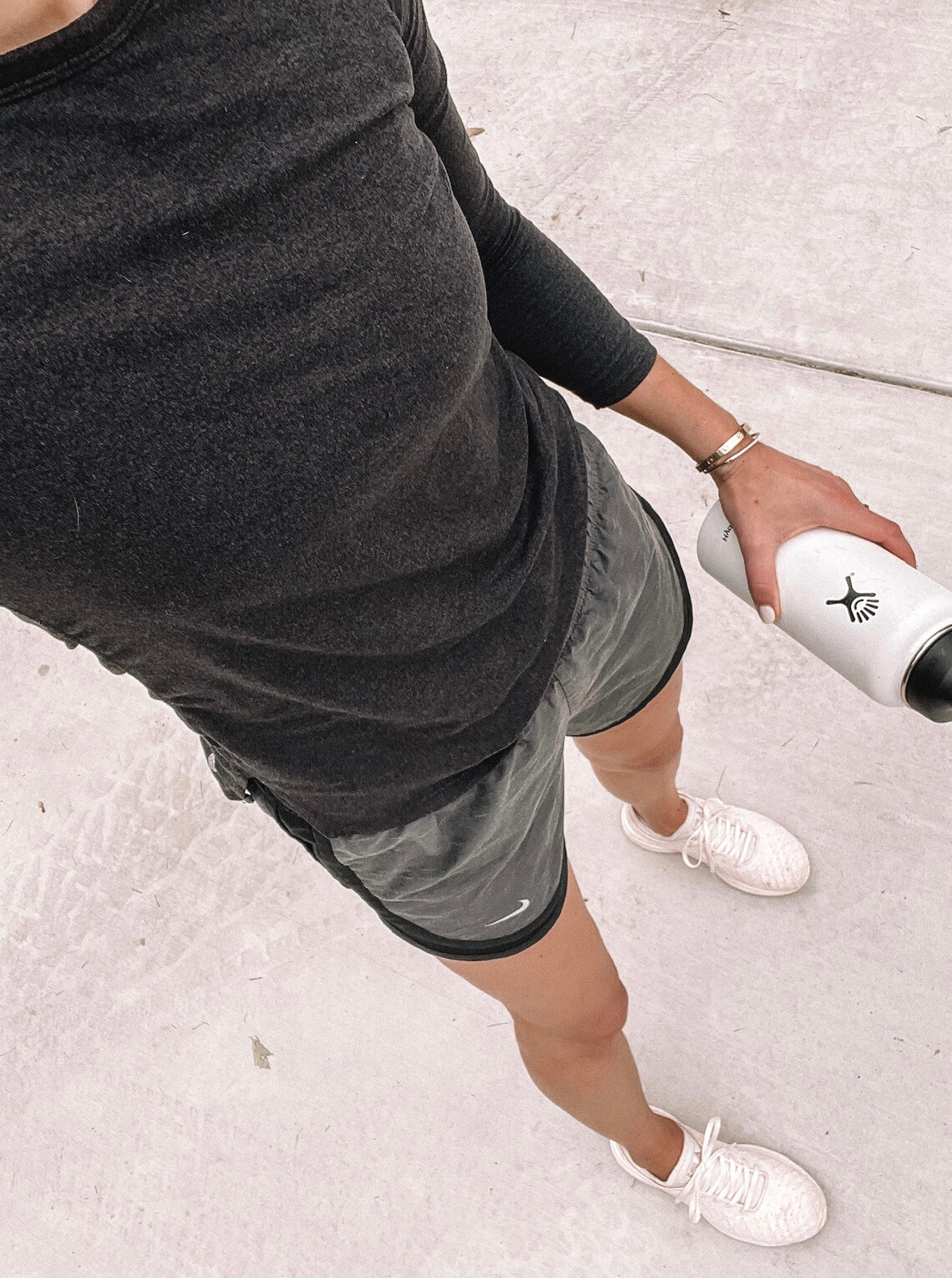 Fashion Jackson Wearing Zella Long Sleeve Workout Shirt Nike Tempo Dri-Fit Shorts APL Techloom Sneakers