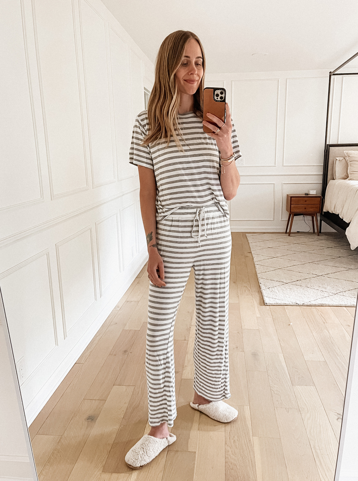 Fashion Jackson Wearing Shopbop Stripe Pajama Set Jenni Kayne Shearling Slippers