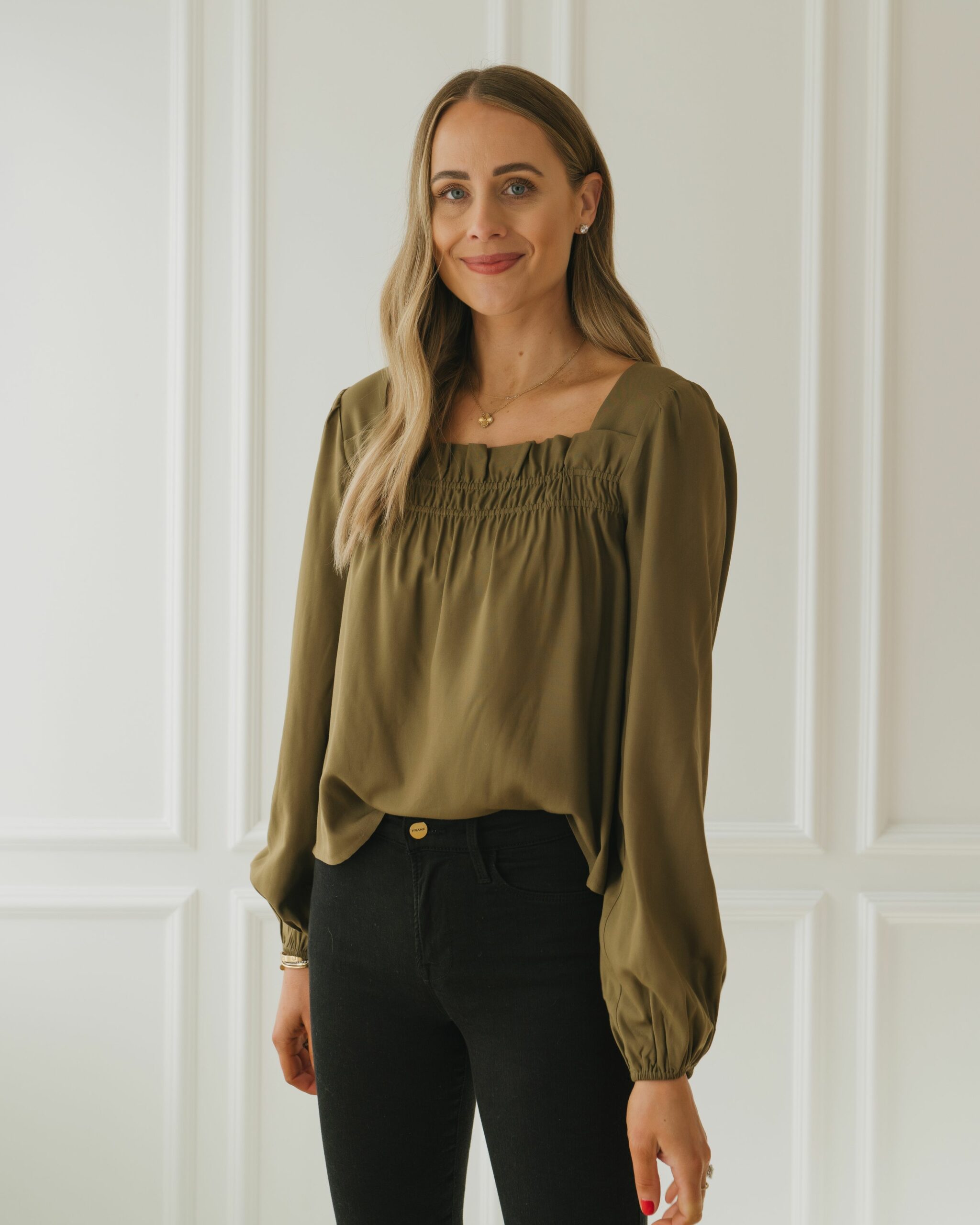 Fashion Jackson Amazon Drop Green Ruffle Neck Blouse