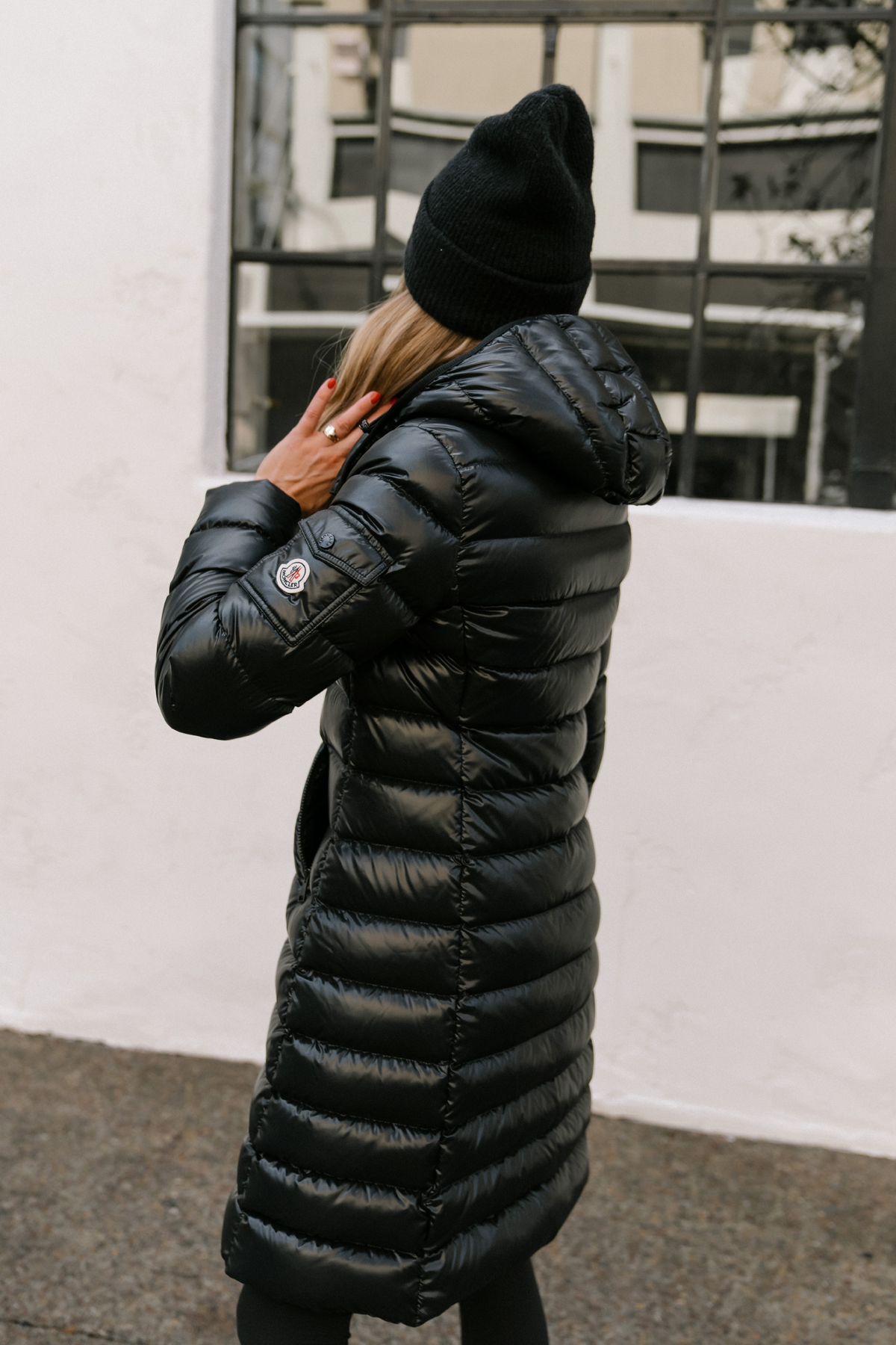 Fashion Jackson Wearing Black Moncler Moka Quilted Down Long Parka Black Beanie Winter Coat.jpg