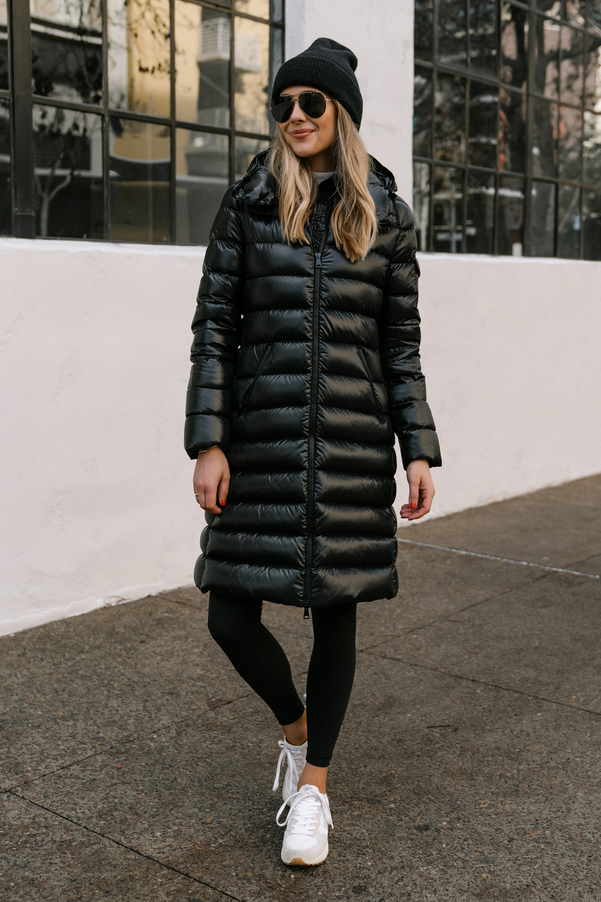 Fashion Jackson Wearing Black Puffer Coat Black Leggings Golden