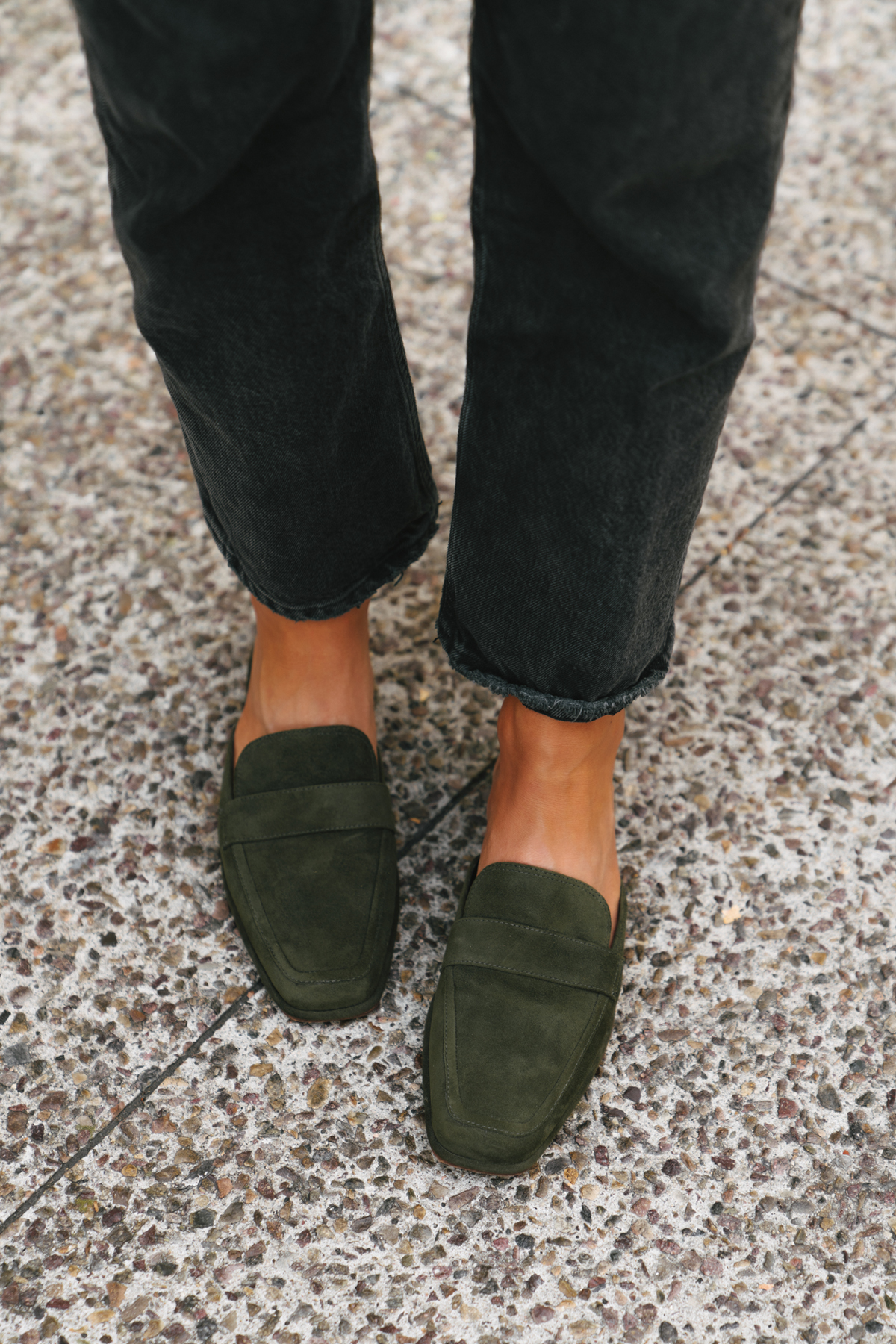 Fashion Jackson Wearing Vince Camuto Olive Green Suede Loafers