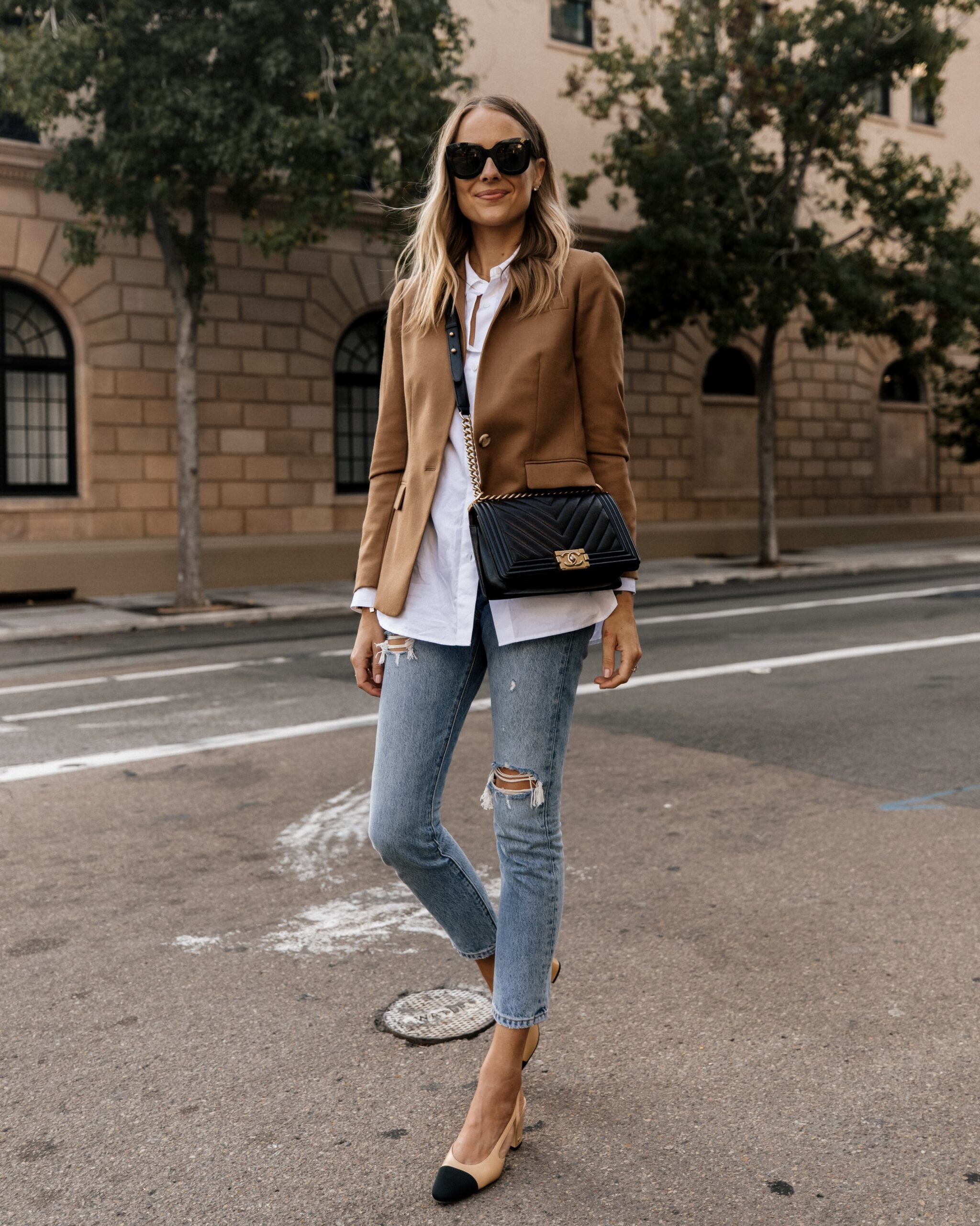 White button up outlet shirt outfit