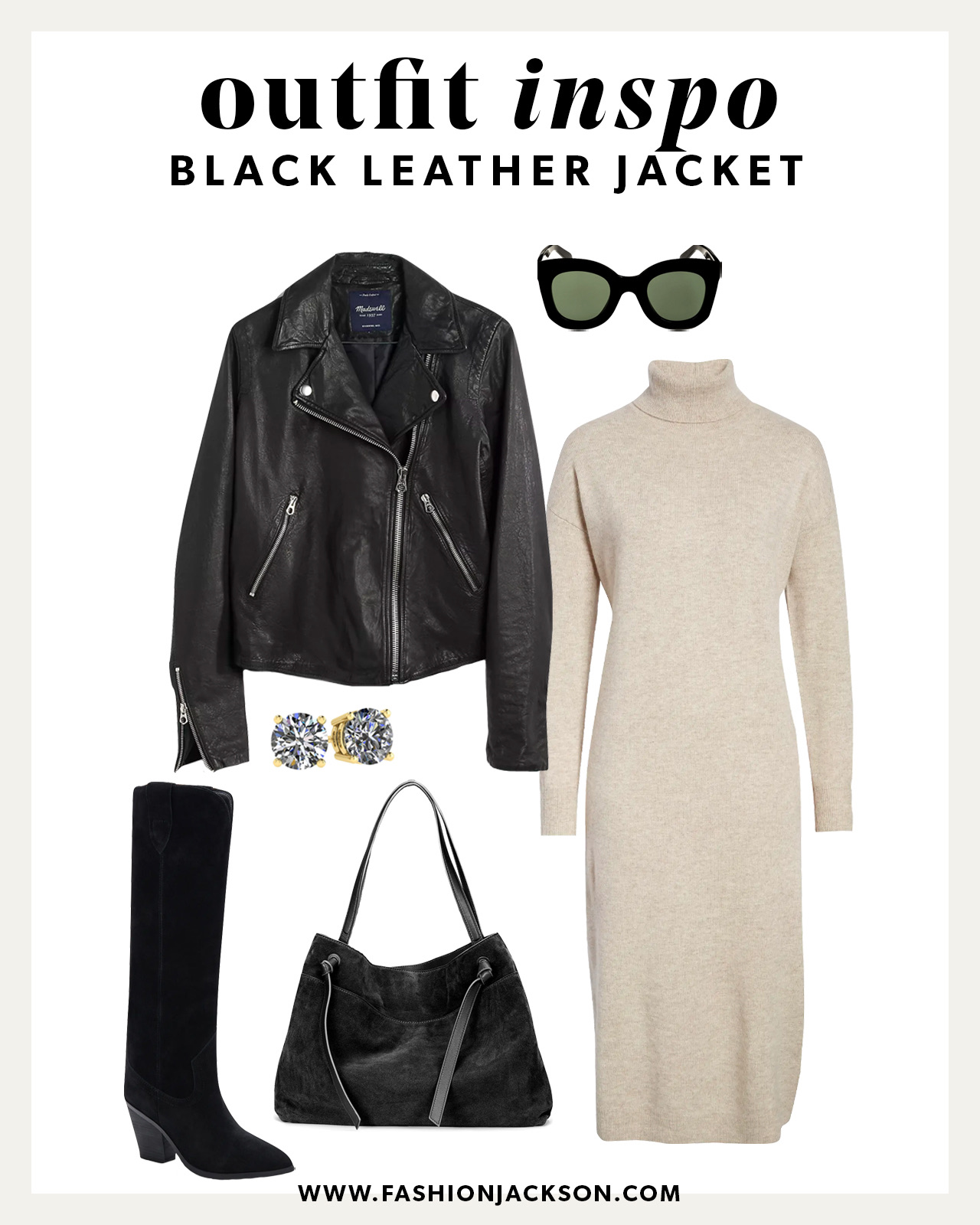 black leather jacket fall outfit idea