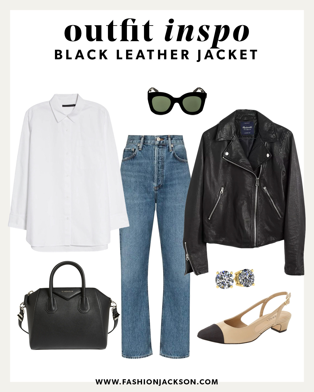 black leather jacket fall outfit idea
